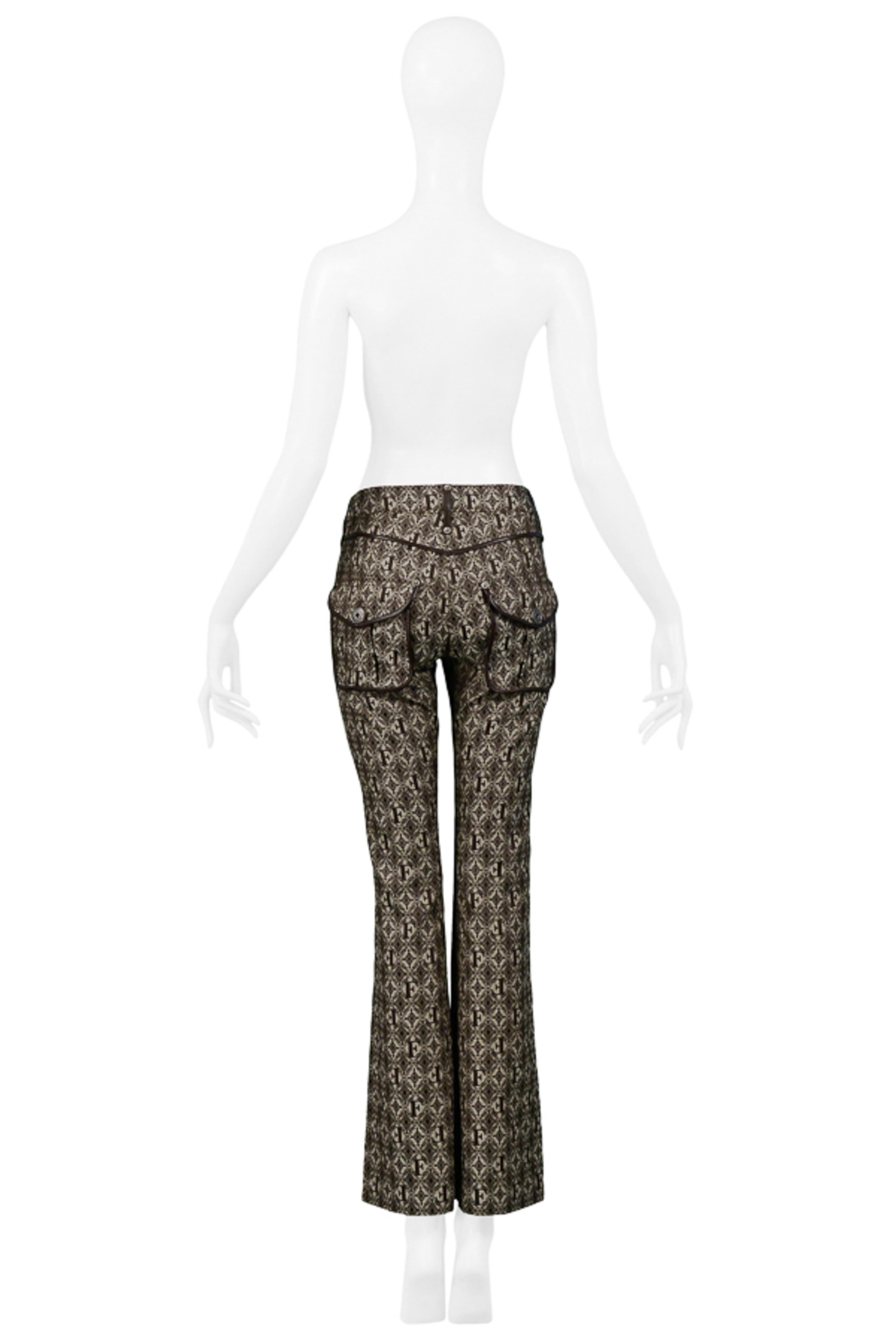 Gianfranco Ferre Brown Logo Pants With Leather Trim 2006 For Sale 2