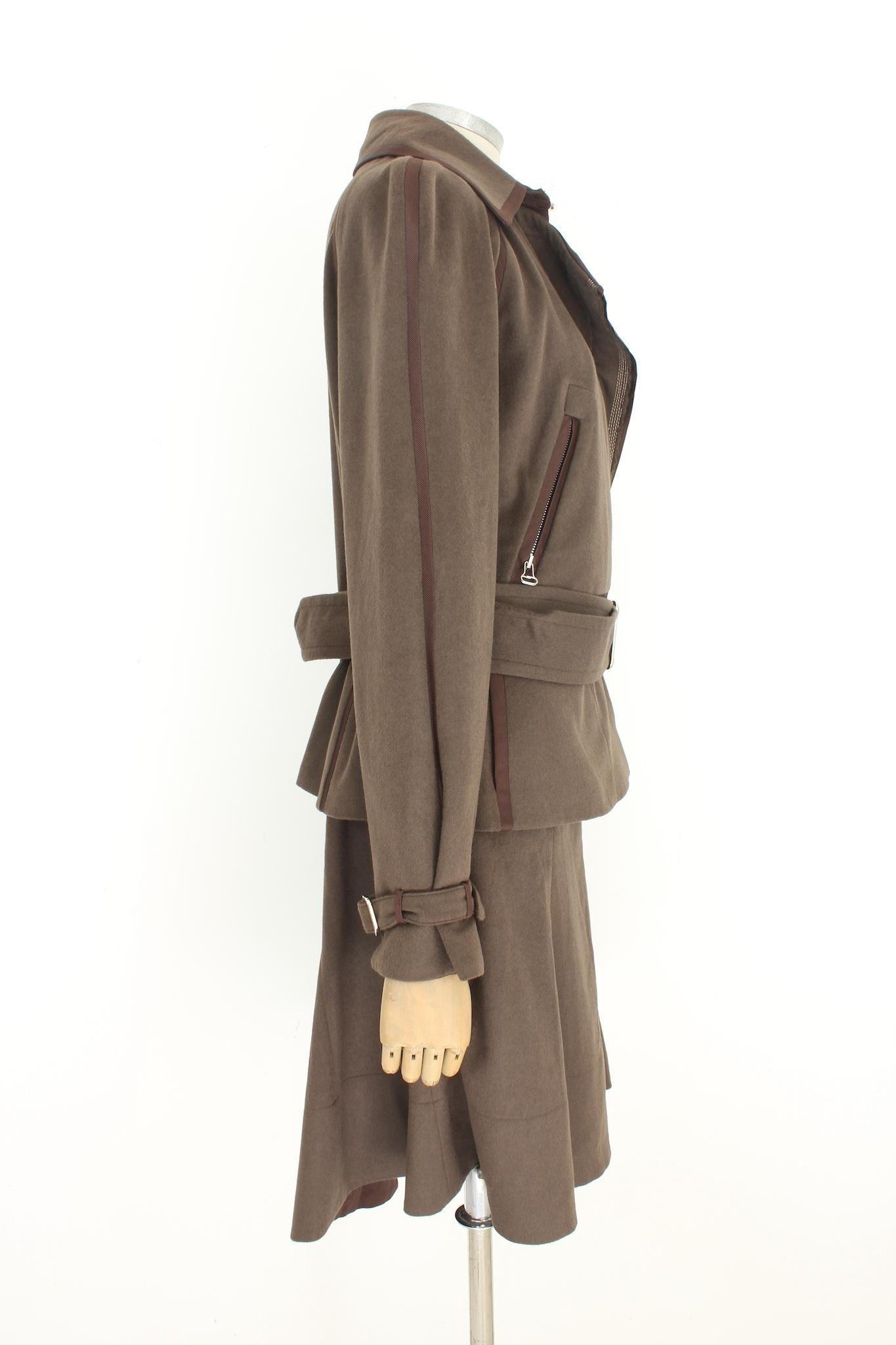 Gianfranco Ferre Brown Orylag Cashgora Classic Skirt Suit 1990s In Excellent Condition In Brindisi, Bt