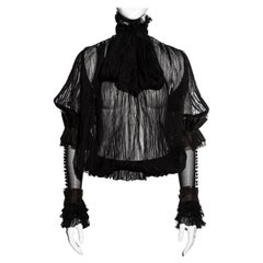Gianfranco Ferre braune plissierte Abendbluse aus Seide mit Pussybow, fw 2006