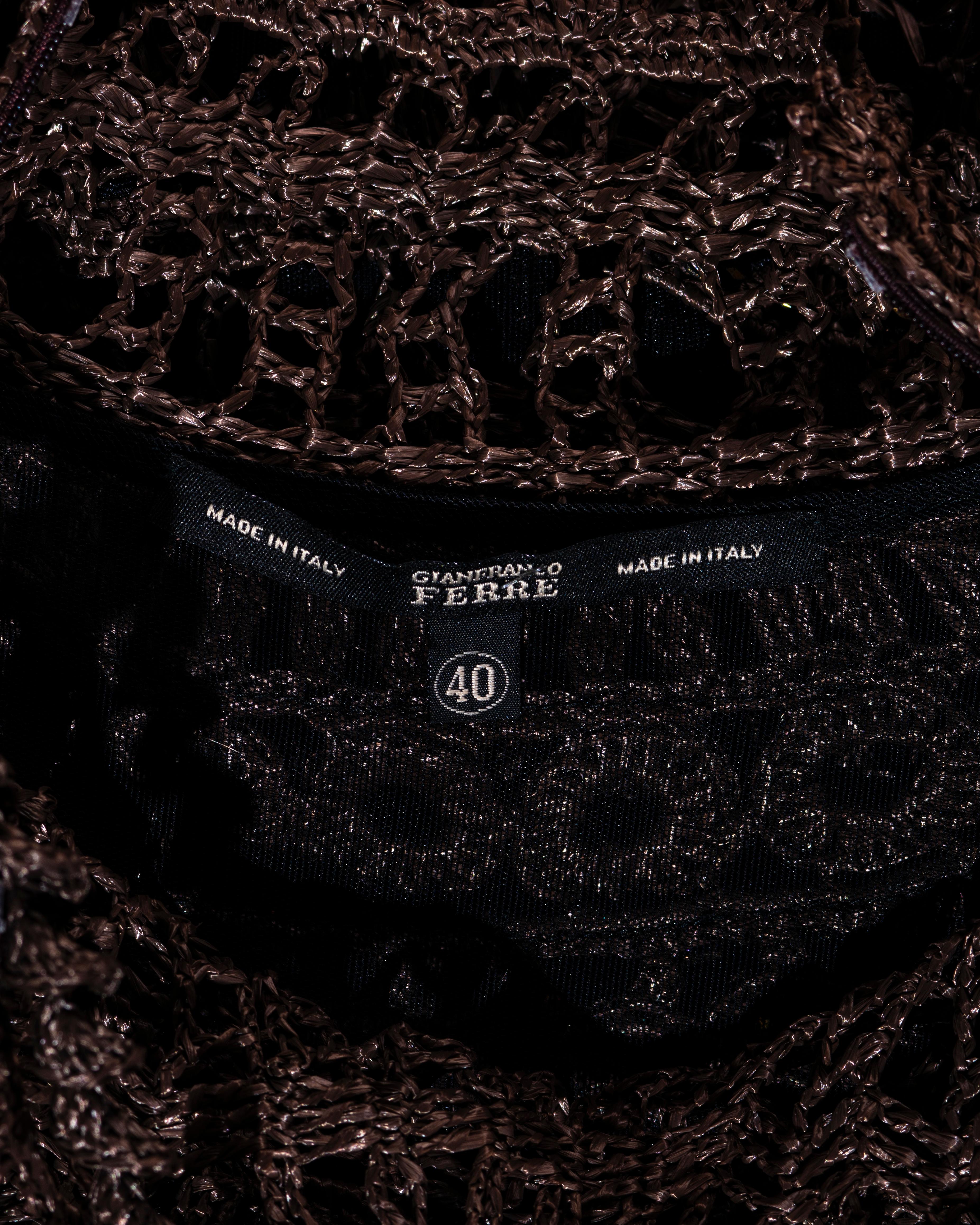 Gianfranco Ferré brown raffia crochet evening dress, ss 2002 7