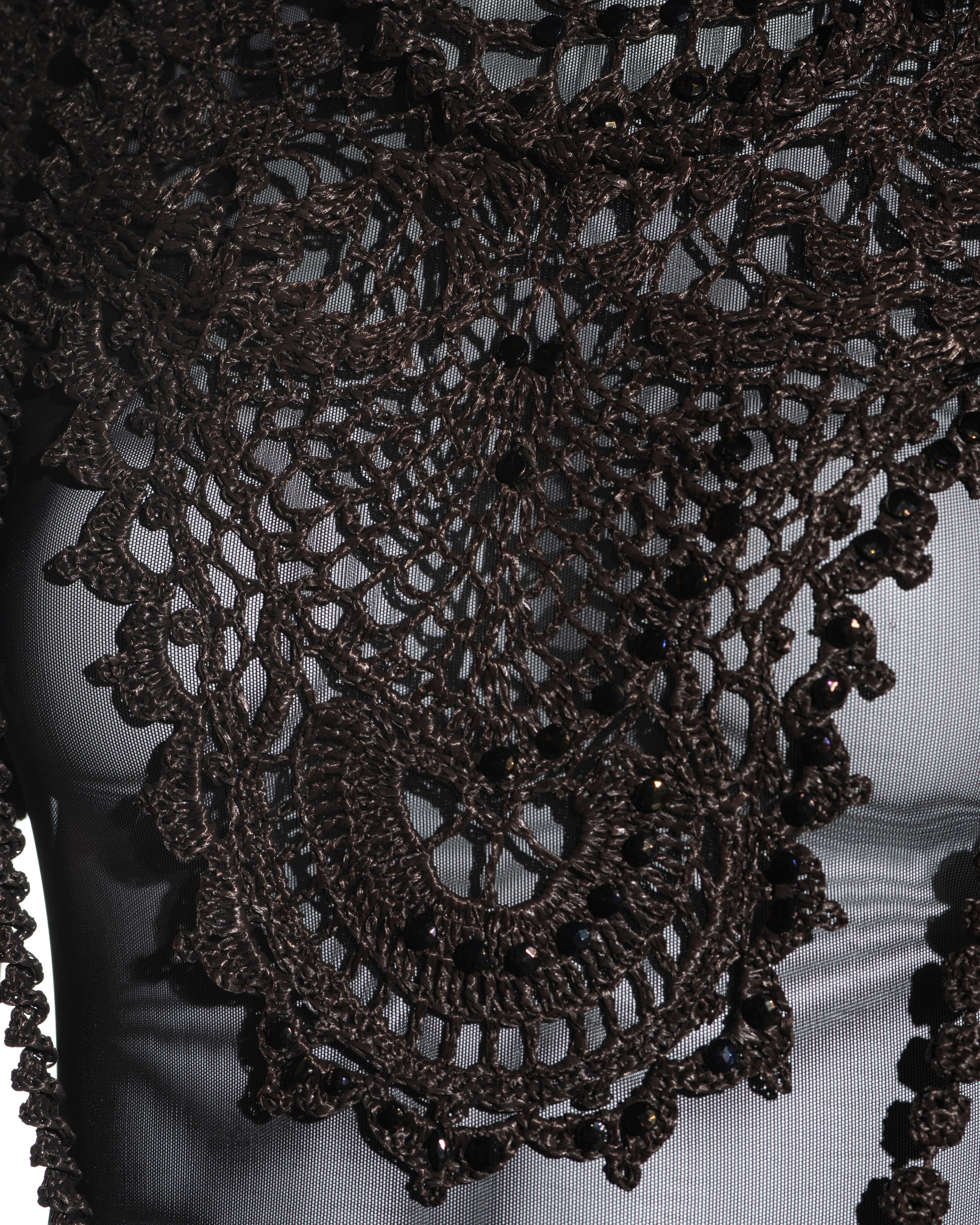 Gianfranco Ferré brown raffia crochet evening dress, ss 2002 In Excellent Condition For Sale In London, GB