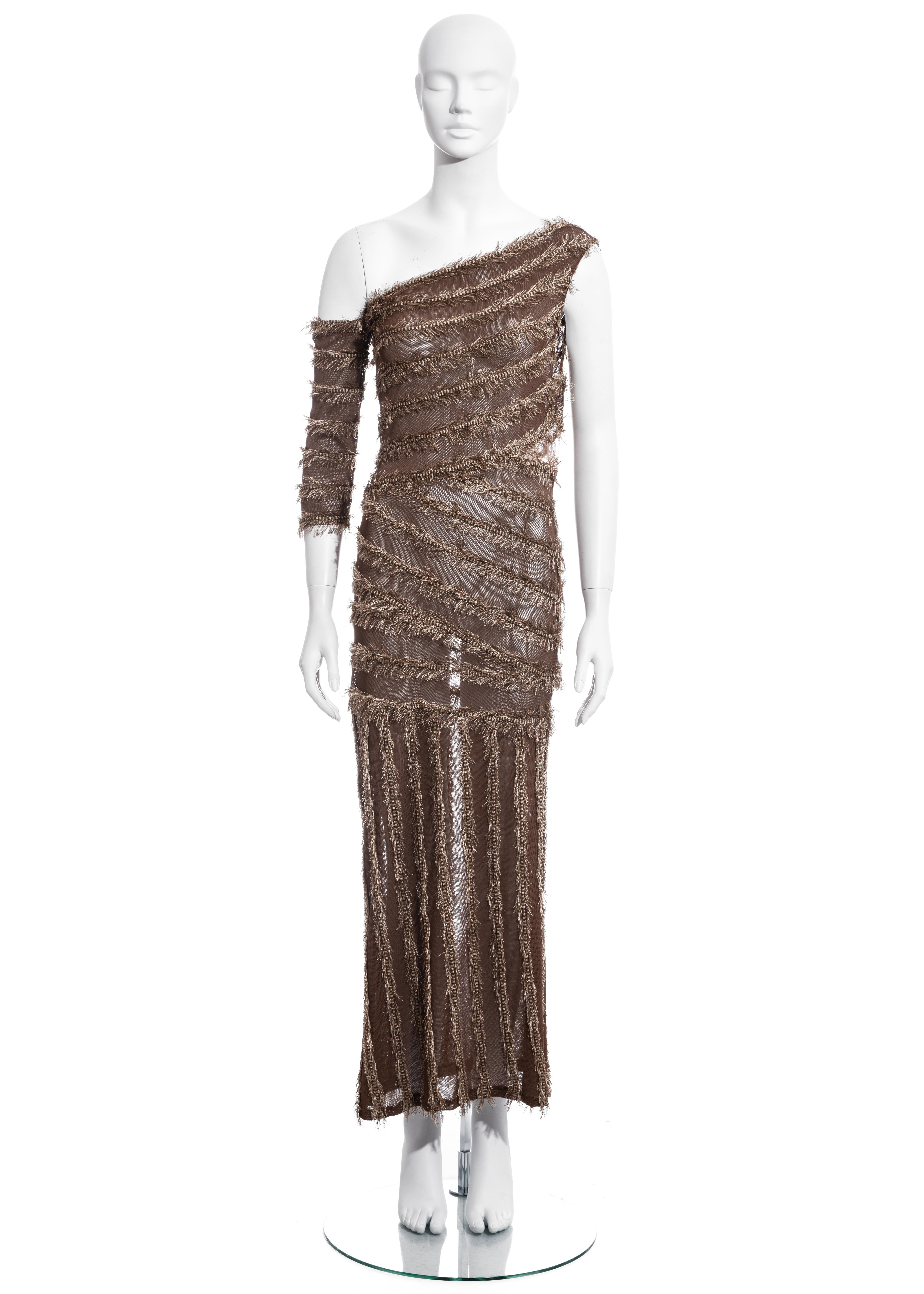 Brown Gianfranco Ferre brown viscose knit one-sleeve dress, c. 1990s For Sale