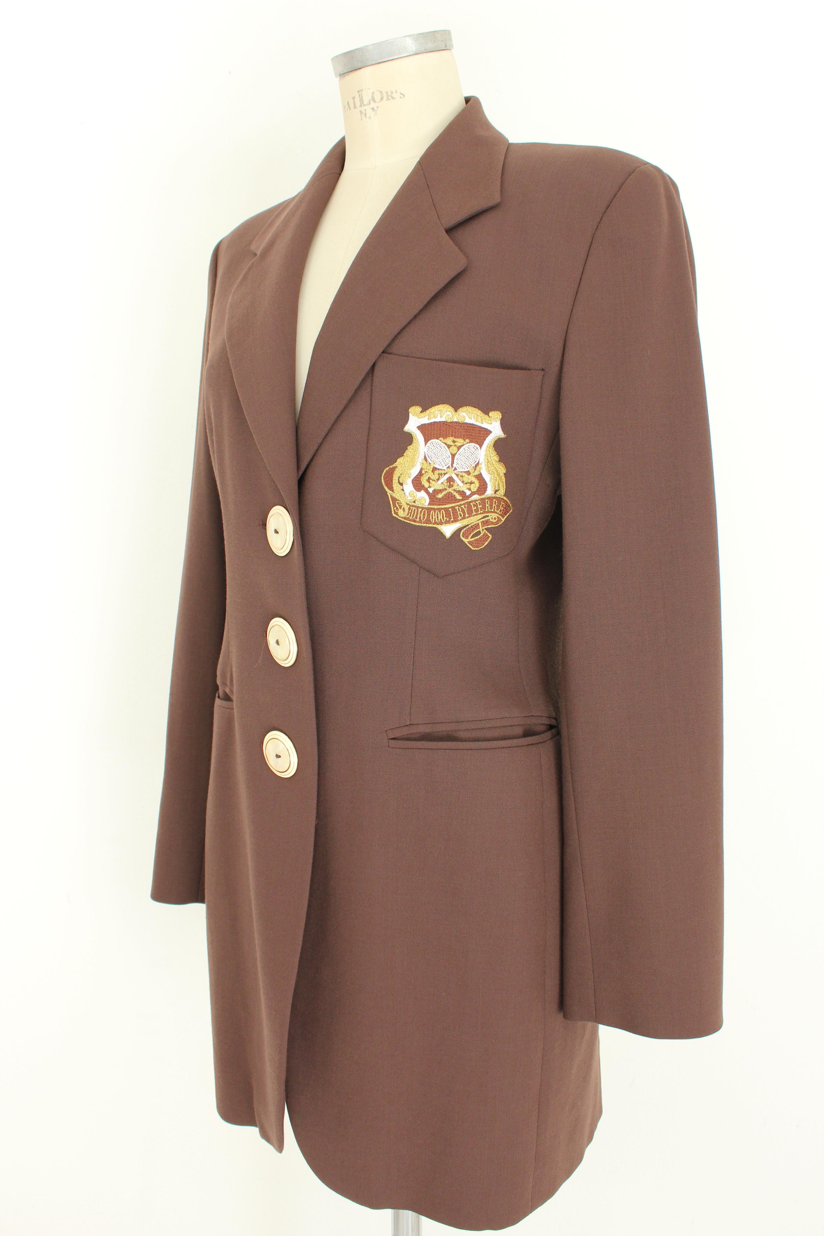 Gianfranco Ferre Brown Wool Long Blazer In Excellent Condition In Brindisi, Bt