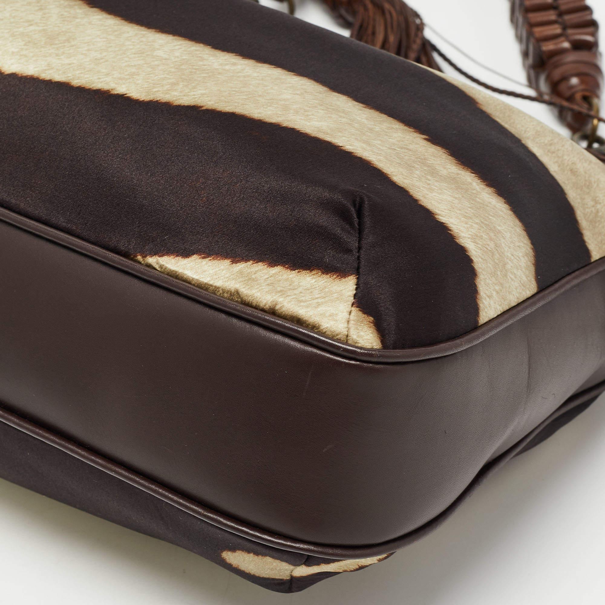Gianfranco Ferre Brown Sac à bandoulière en cuir et satin imprimé zèbre Tribe 5
