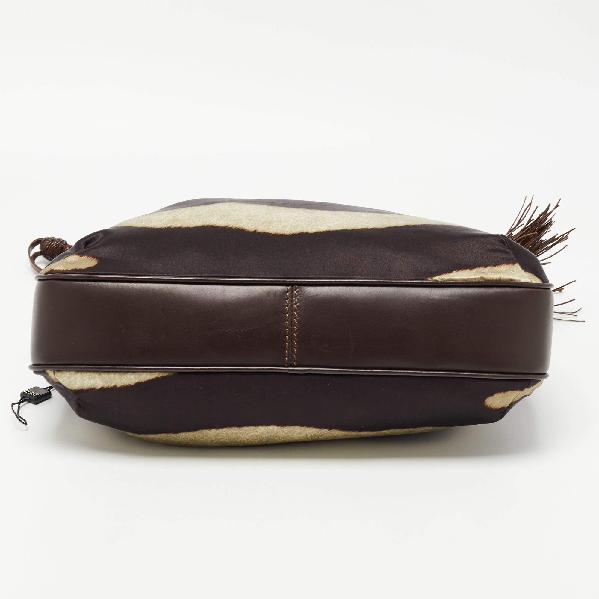 Gianfranco Ferre Brown Sac à bandoulière en cuir et satin imprimé zèbre Tribe 1