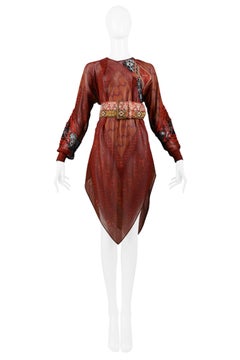 Gianfranco Ferre Burgundy Printed Tunic & Embroidered Belt