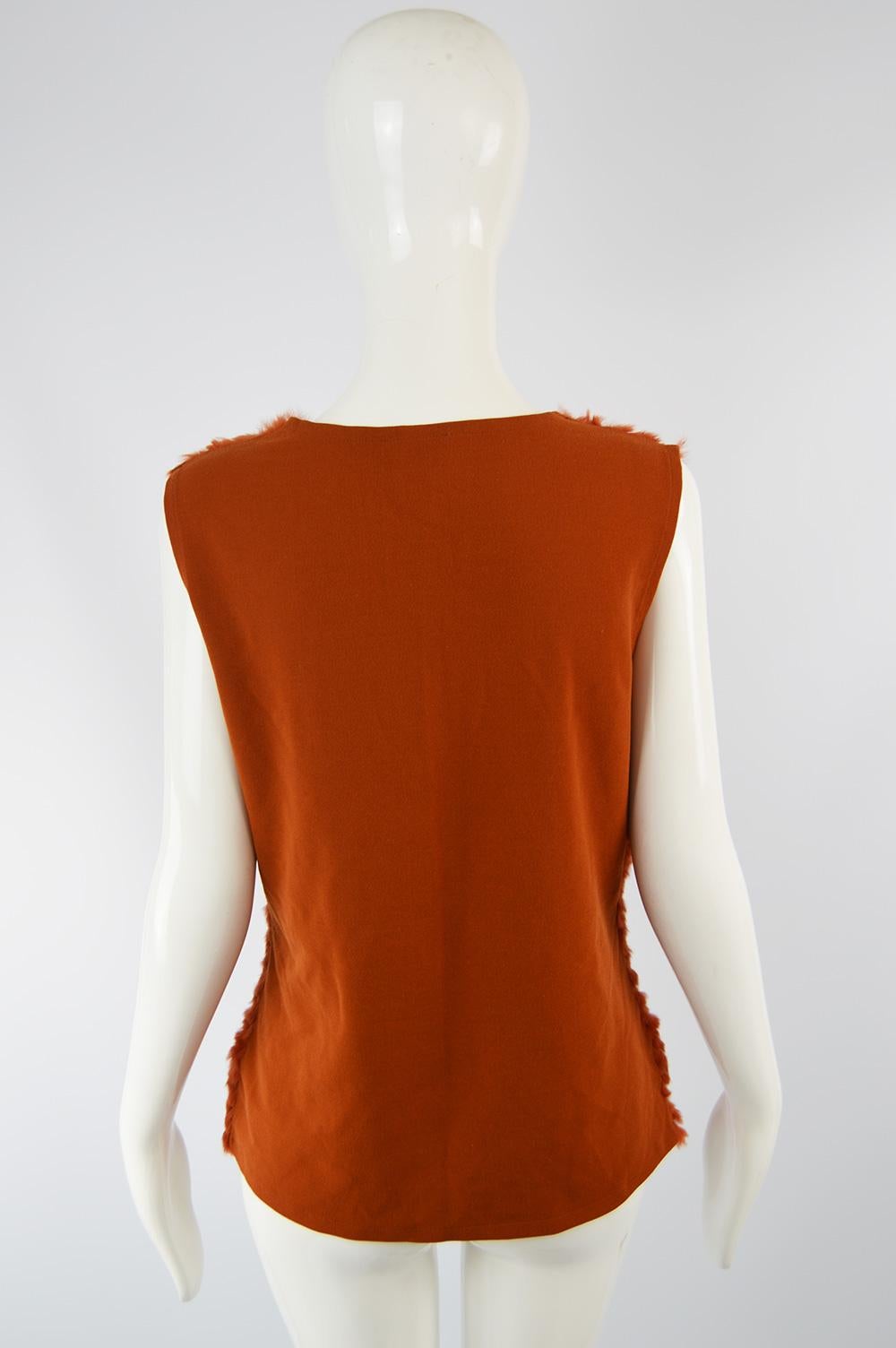 Gianfranco Ferre Burnt Orange Laser Cut Coney Rabbit Fur & Jersey Tank Top In Excellent Condition In Doncaster, South Yorkshire