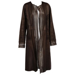 Gianfranco Ferre Chocolate Brown Supple Leather Coat with Pierced Decoration 