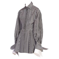 Gianfranco Ferre Christian Dior 1990's Gingham Silk Taffeta Peplum Blouse