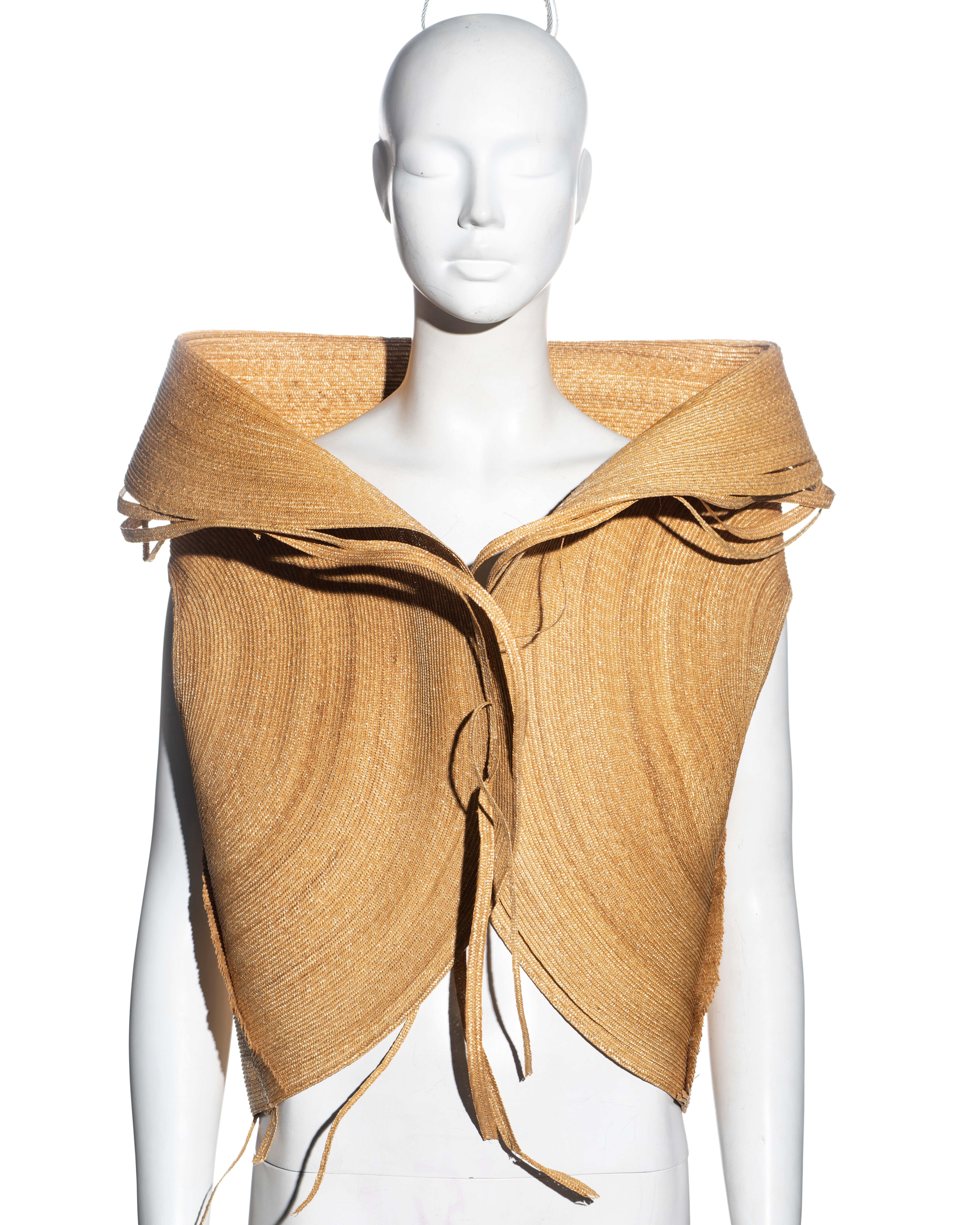 Brown Gianfranco Ferre circular-cut straw sleeveless jacket, ss 2000 For Sale