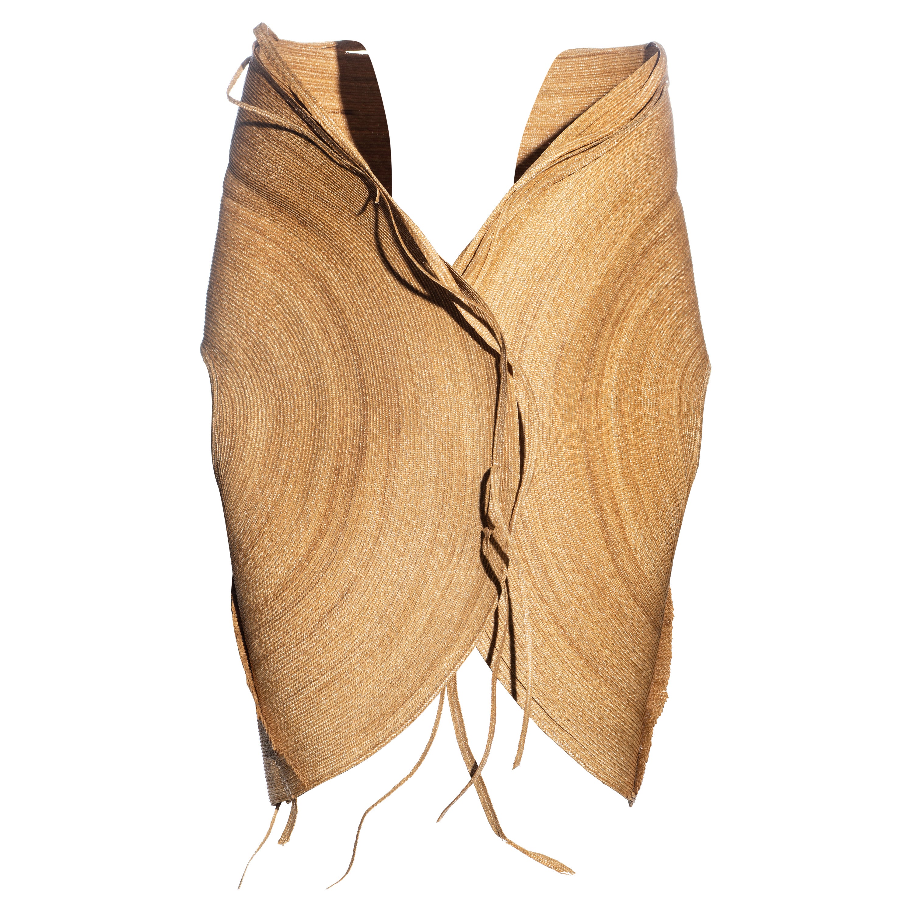 Gianfranco Ferre circular-cut straw sleeveless jacket, ss 2000 For Sale