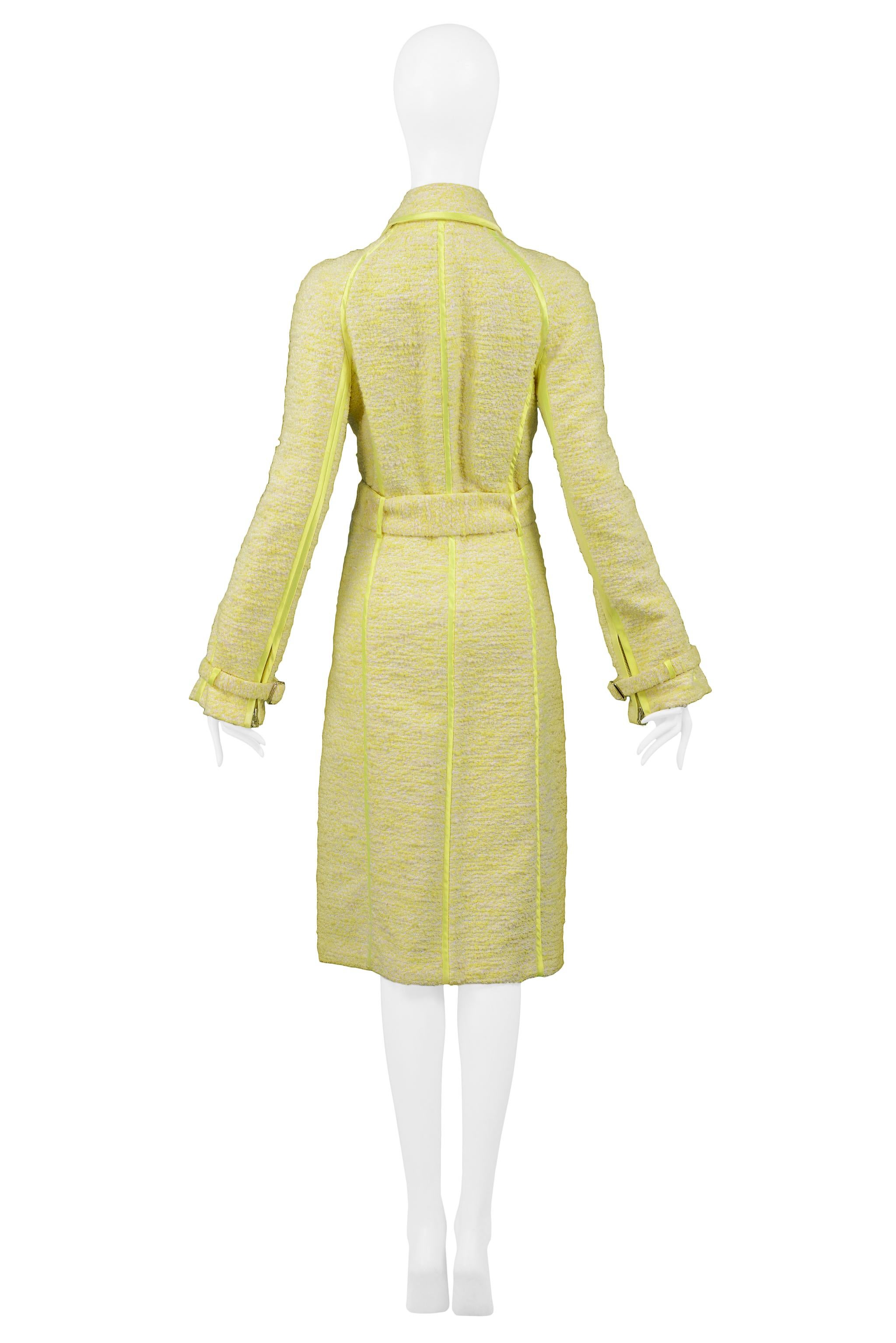 Gianfranco Ferre Citron Yellow Boucle Belted Coat 2004 In Excellent Condition For Sale In Los Angeles, CA