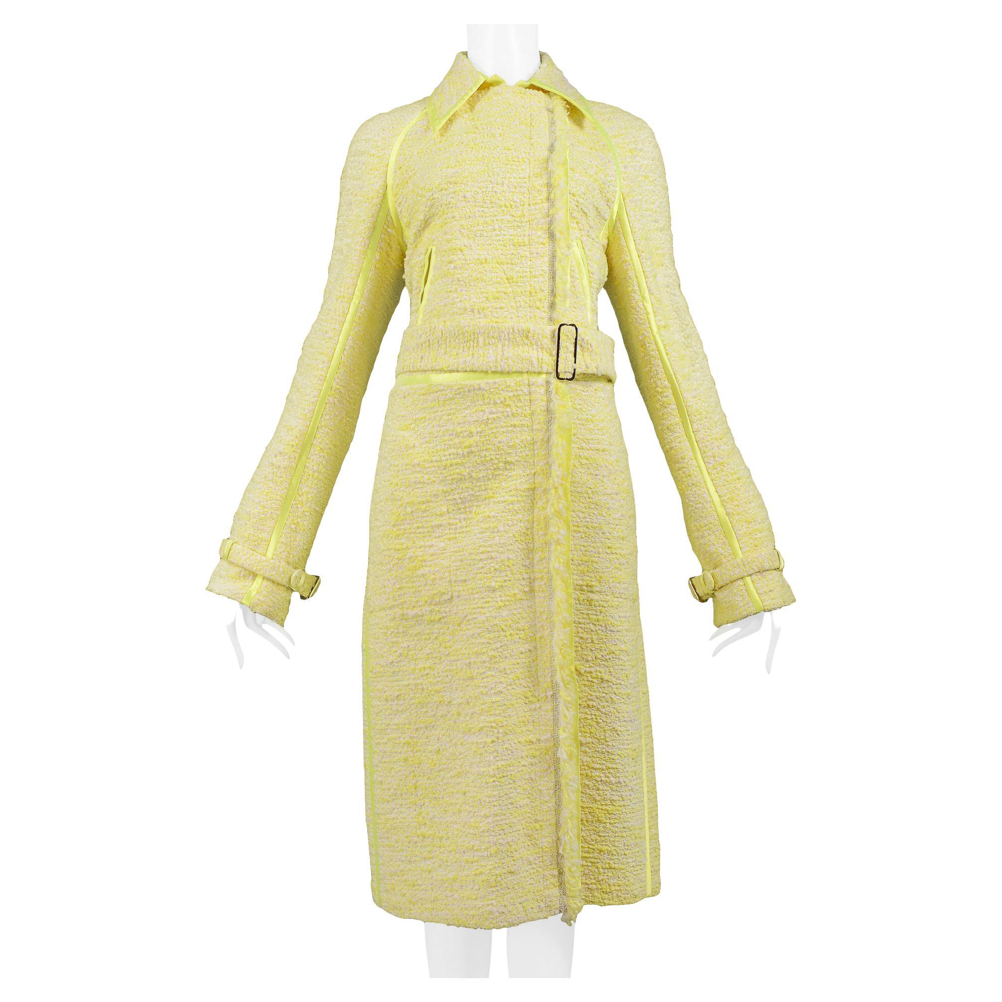 Gianfranco Ferre Citron Yellow Boucle Belted Coat 2004 For Sale