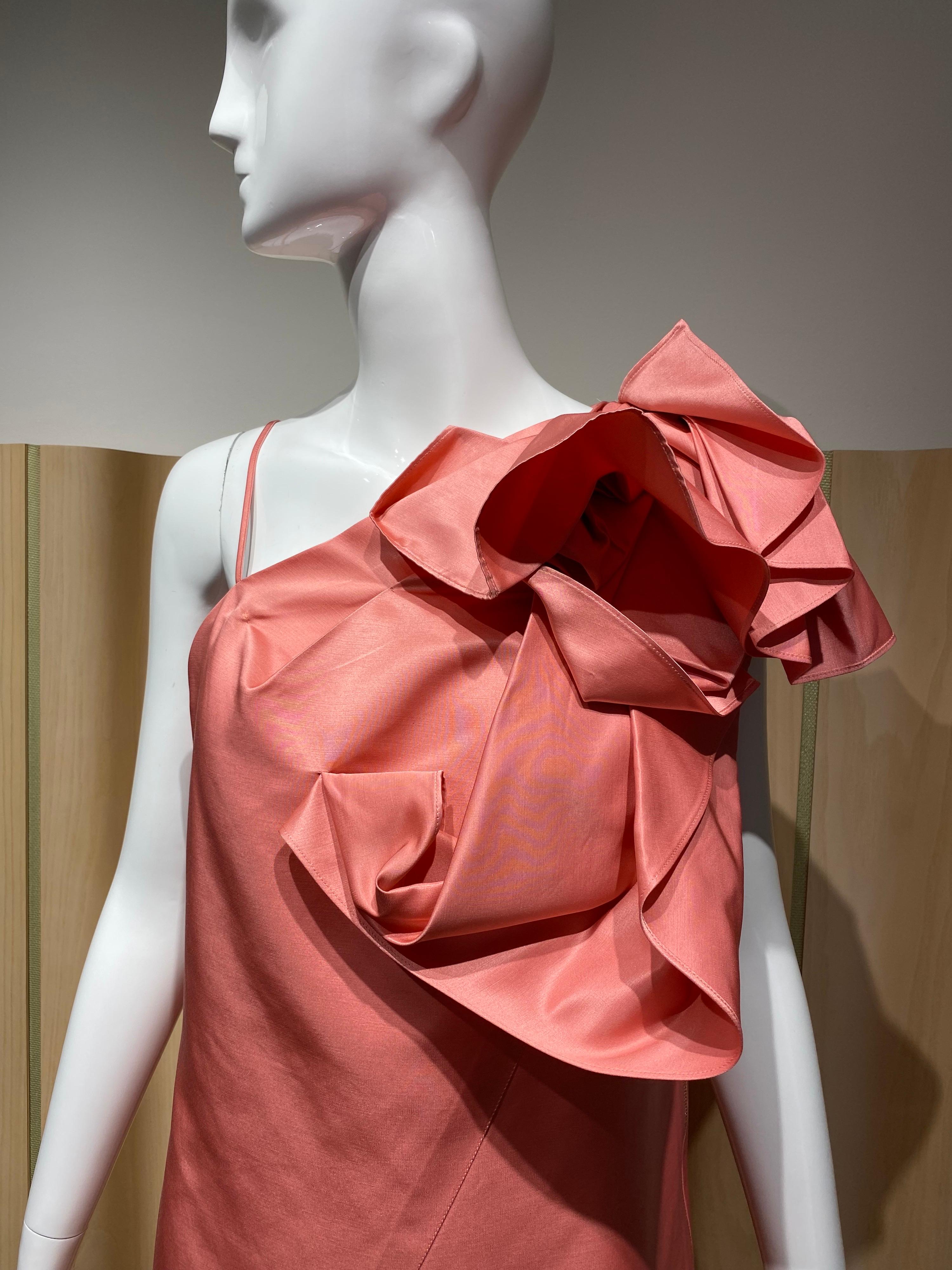 Gianfranco Ferre Coral silk cocktail Dress For Sale 1