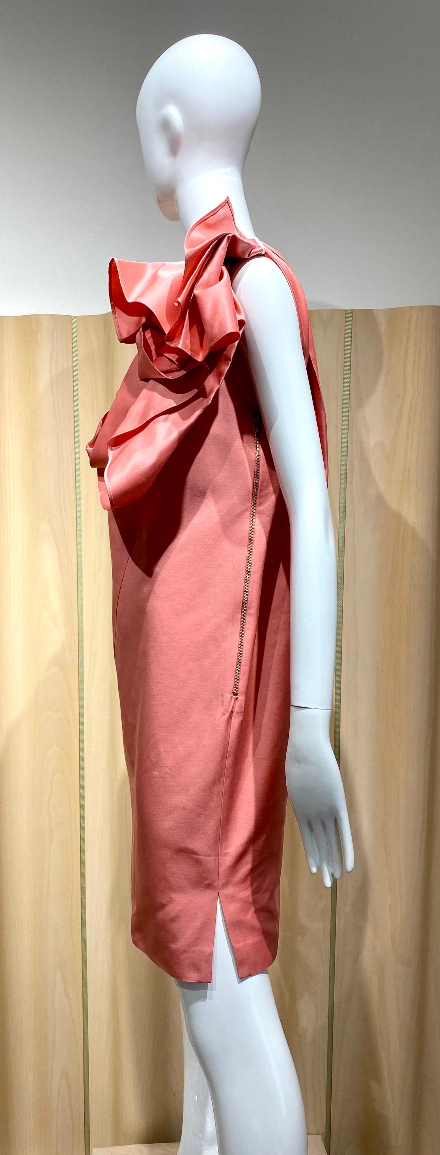 Gianfranco Ferre Coral silk cocktail Dress For Sale 2