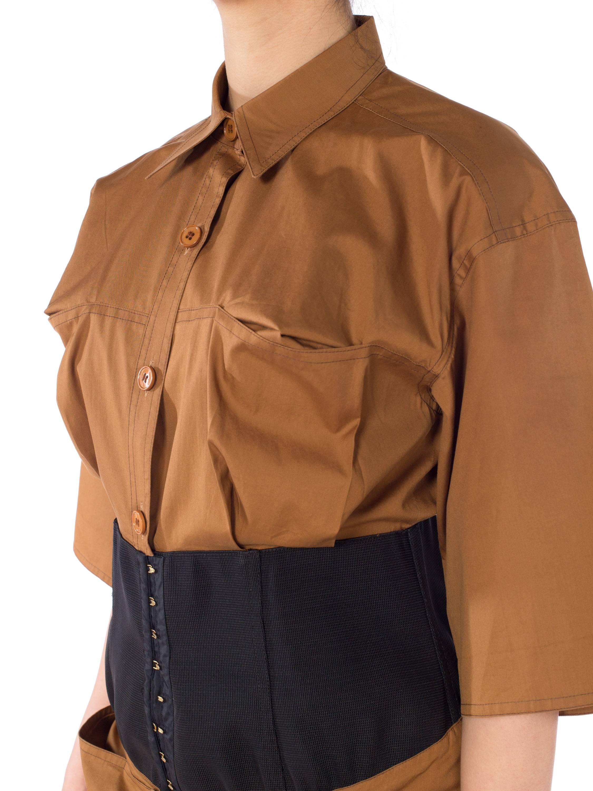 1980S GIANFRANCO FERRE Cinnamon Brown Cotton Poplin Safari Style Shirt Dress Wi 6