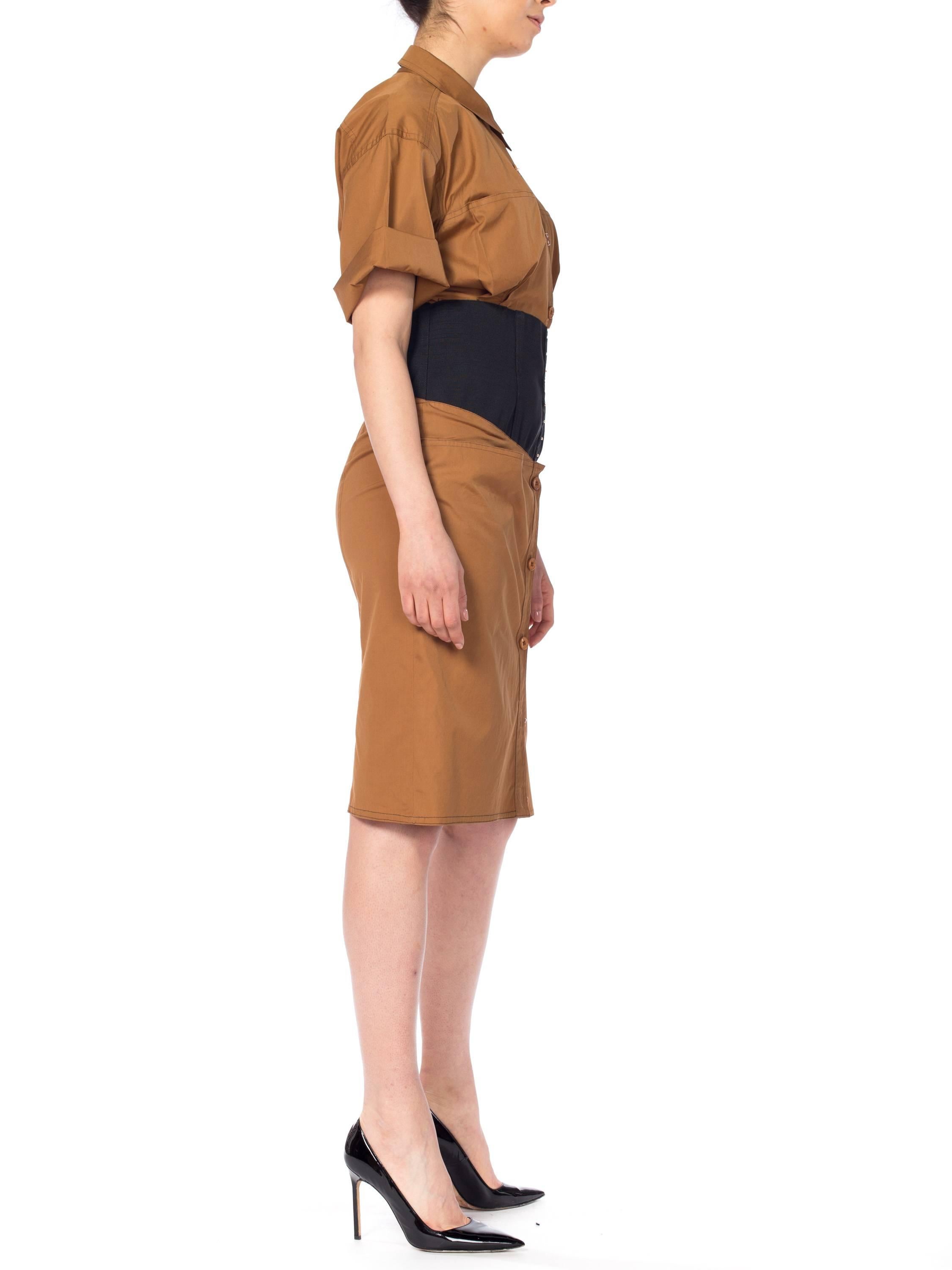 1980S GIANFRANCO FERRE Cinnamon Brown Cotton Poplin Safari Style Shirt Dress Wi 1