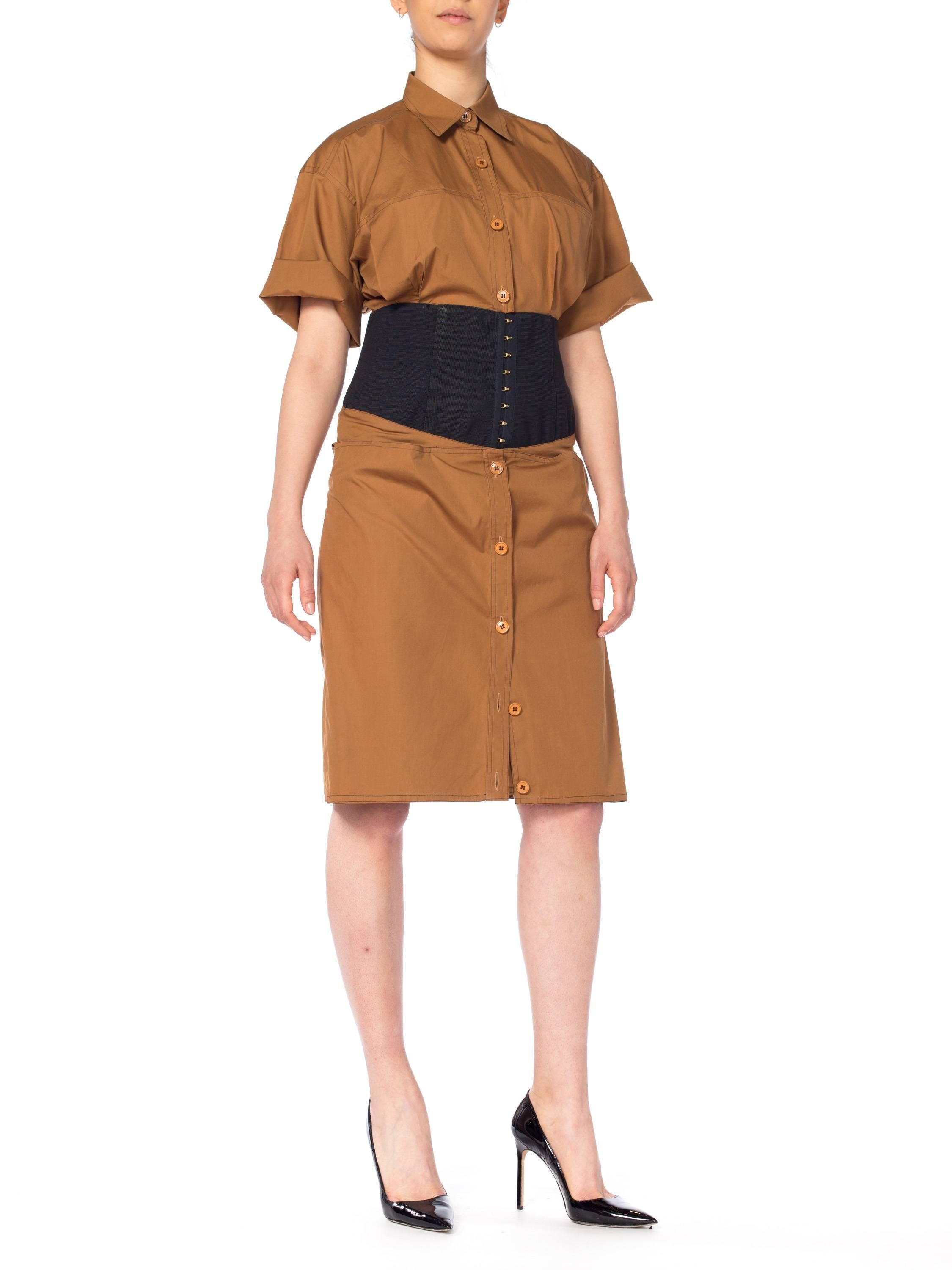 1980S GIANFRANCO FERRE Cinnamon Brown Cotton Poplin Safari Style Shirt Dress Wi 2