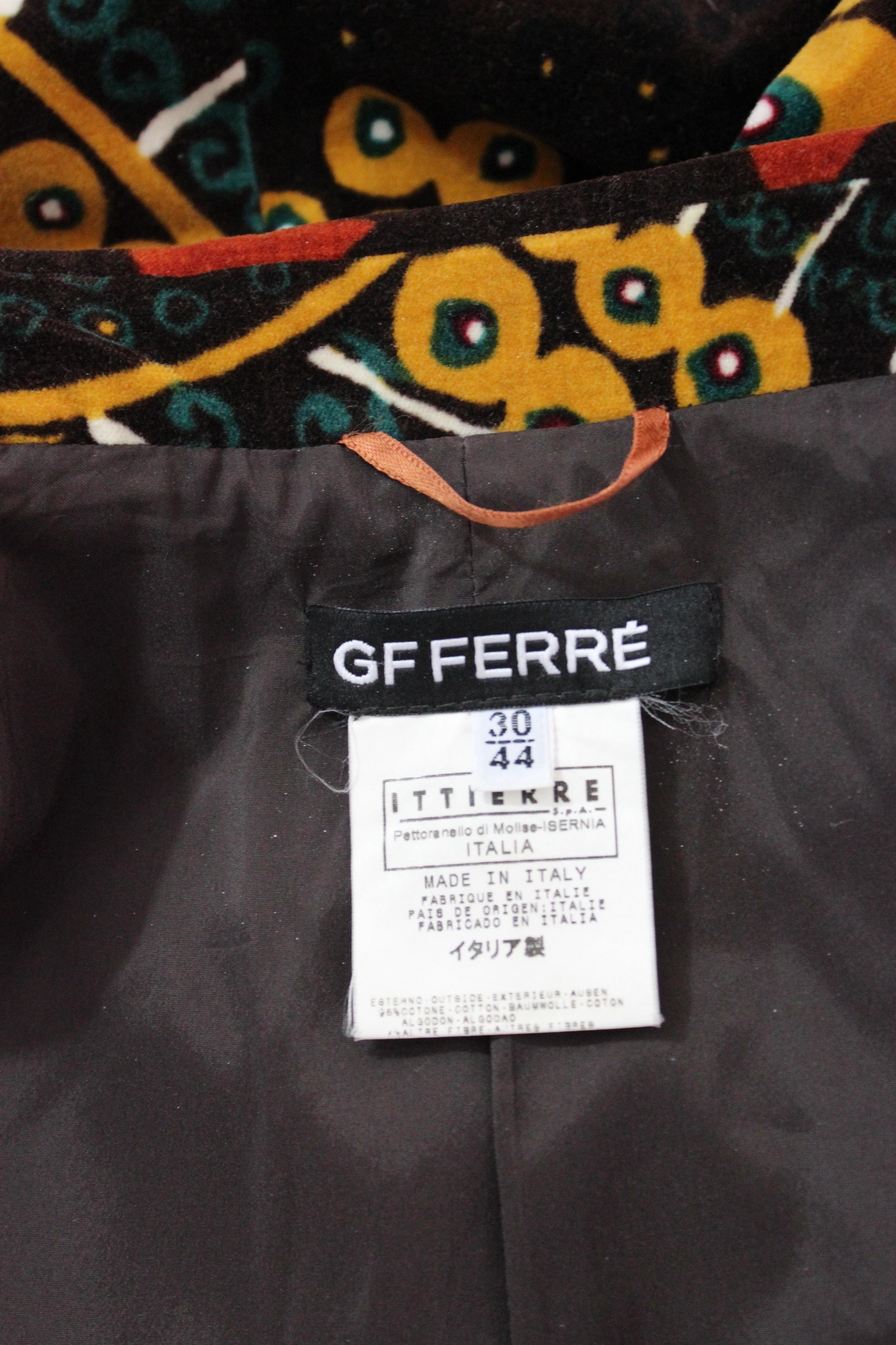 Gianfranco Ferre Cotton Velvet Brown Green Paisley Fitted Jacket 3