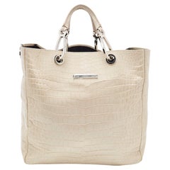 Gianfranco Ferre Cream Alligator Grommete Tote