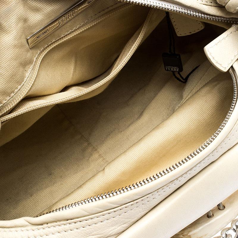 Gianfranco Ferre Cream Leather Side Pocket Shoulder Bag 4
