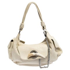 Gianfranco Ferre Cream Leather Side Pocket Shoulder Bag