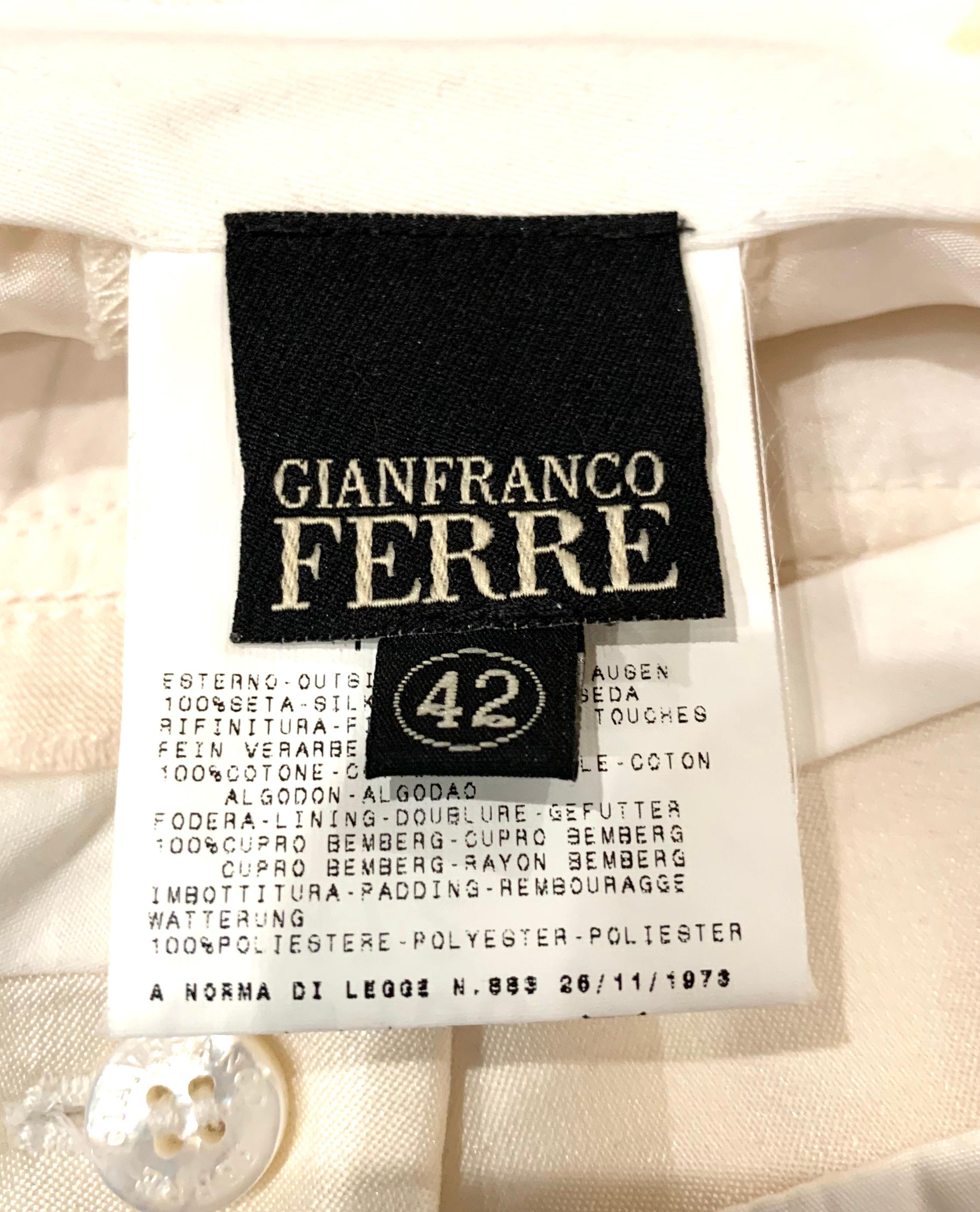 Gianfranco Ferre Creme Silk Pants w/Sailor Button Style Front In Excellent Condition In Studio City, CA