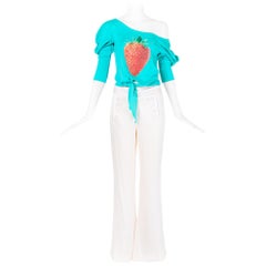 Gianfranco Ferre Creme Silk Pants w/Sailor Button Style Front