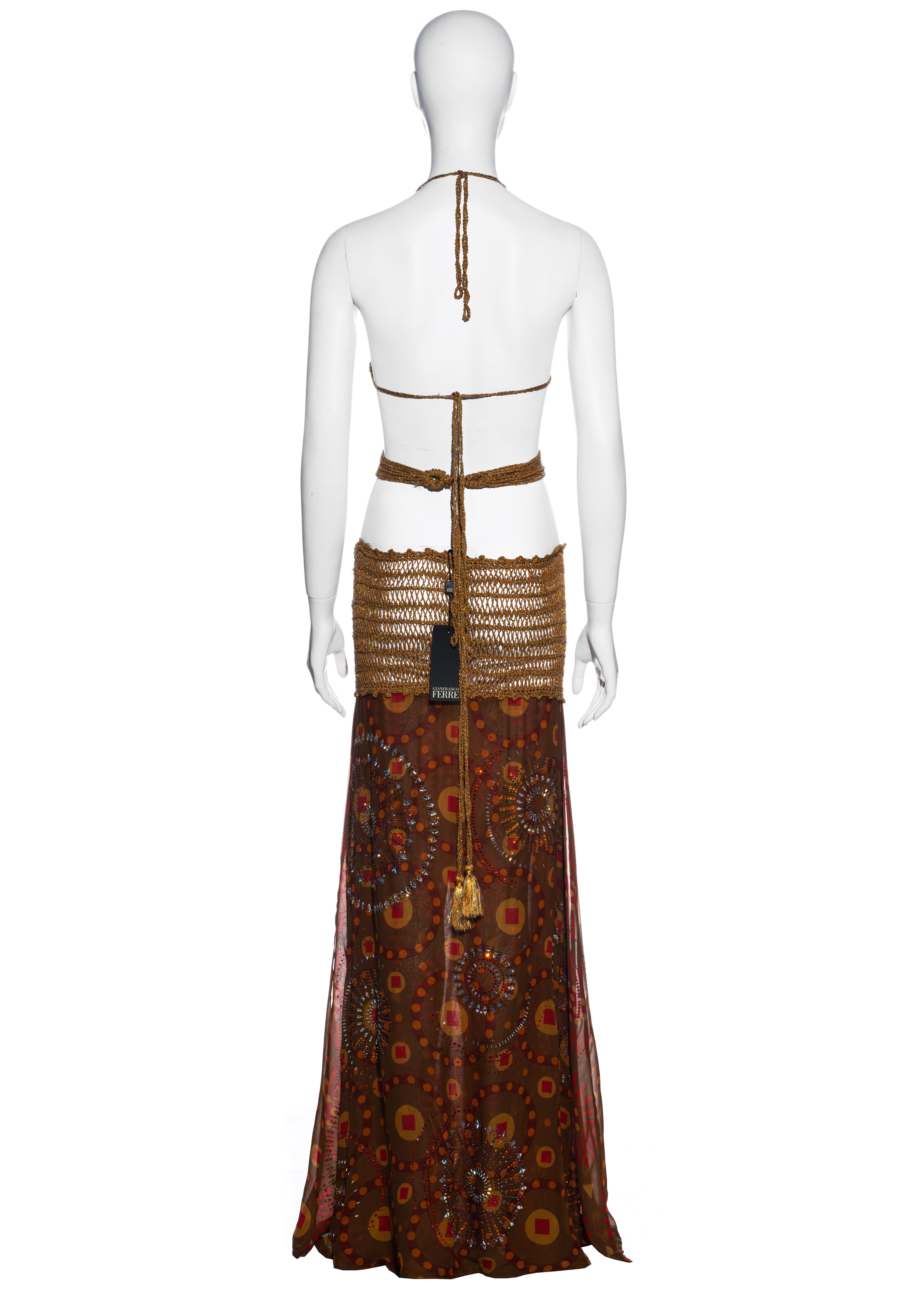 Gianfranco Ferre gehäkeltes Maxikleid mit Juwelenbesatz aus Seide:: FS 2004 5