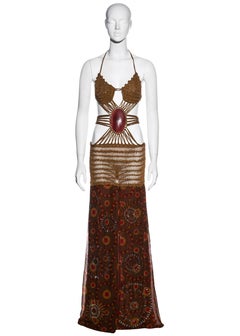 Gianfranco Ferre gehäkeltes Maxikleid mit Juwelenbesatz aus Seide:: FS 2004
