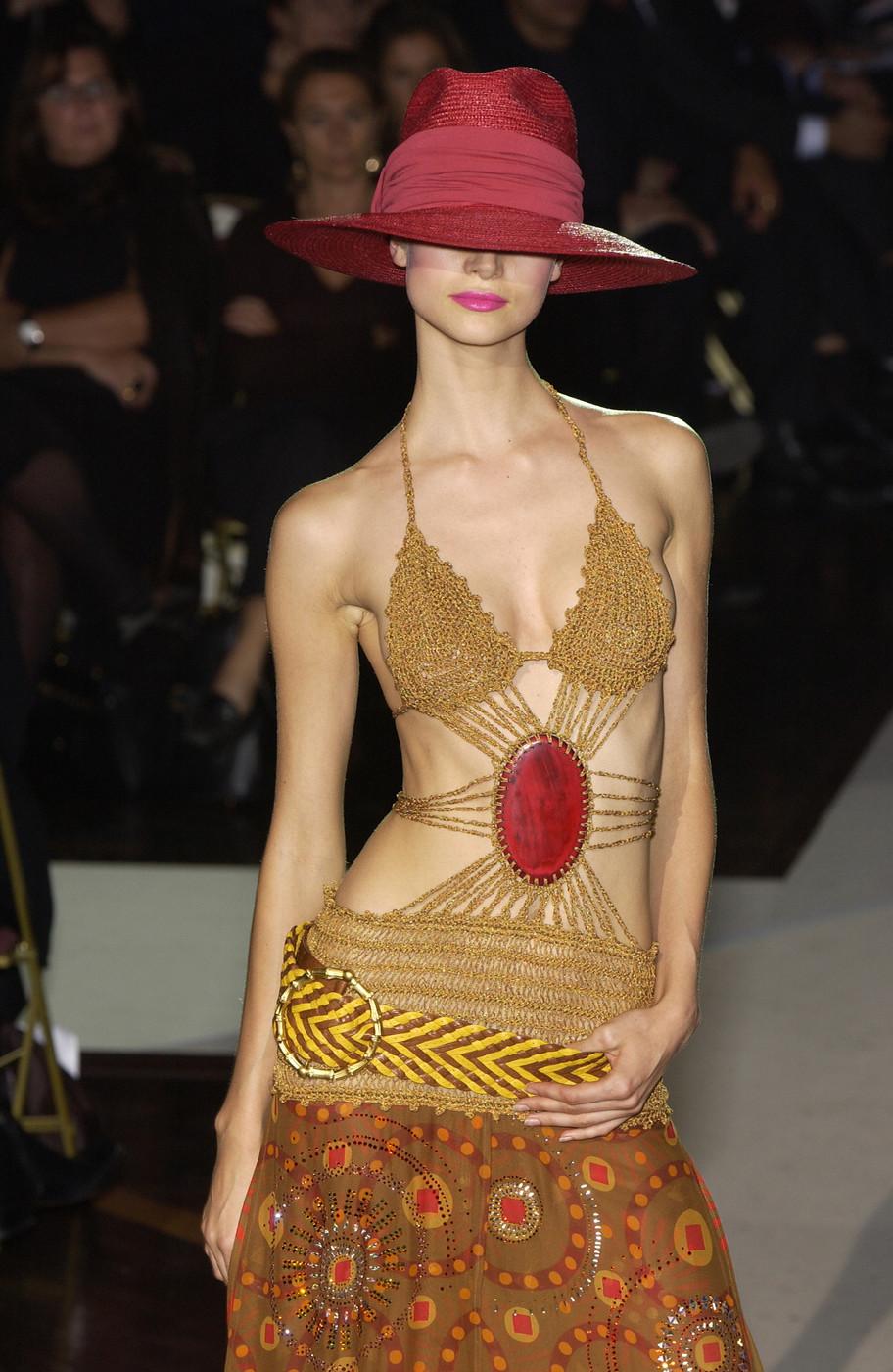 Gianfranco Ferre crochet maxi dress with jewelled silk skirt, ss 2004 2