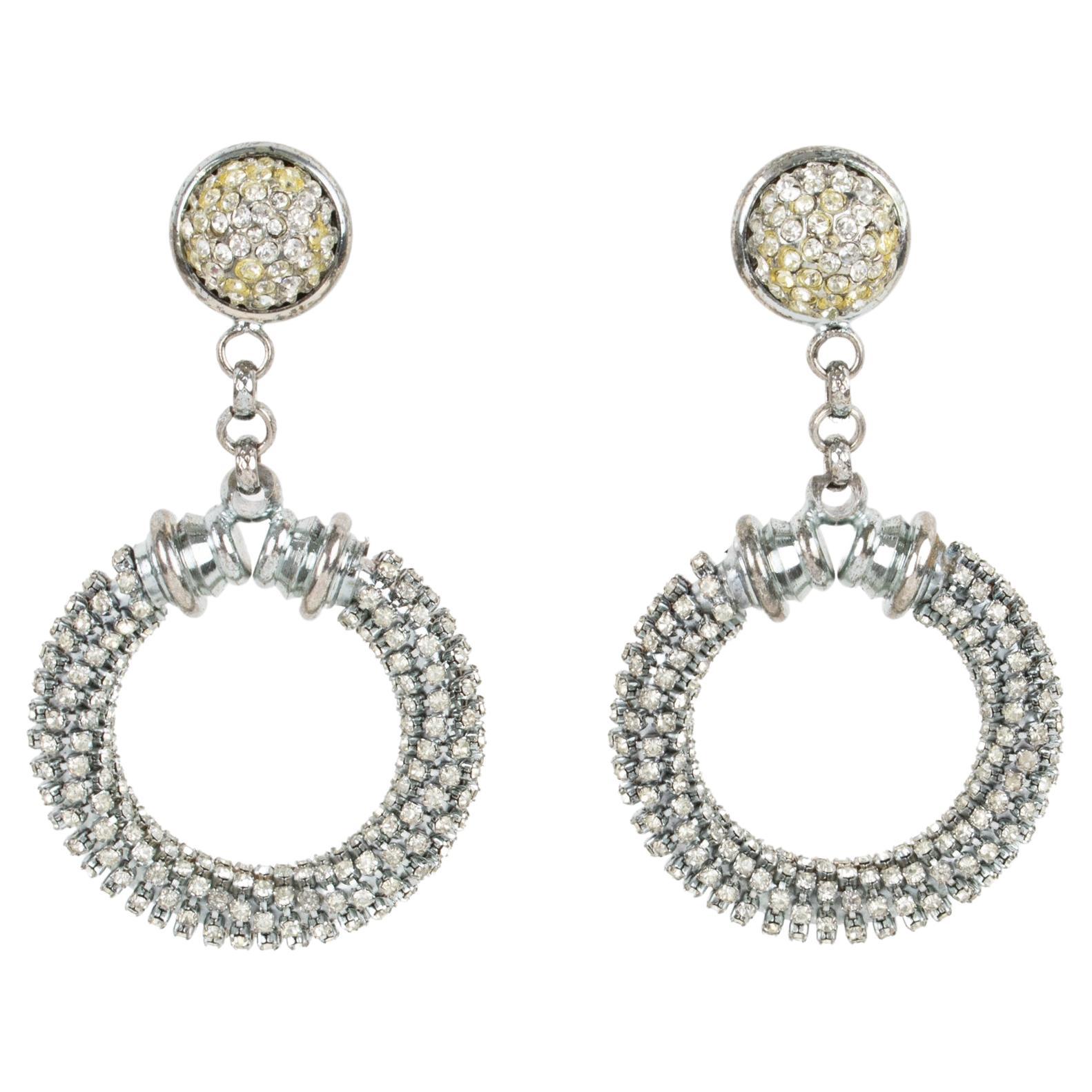 Gianfranco Ferre Crystal Jeweled Dangle Clip Earrings For Sale