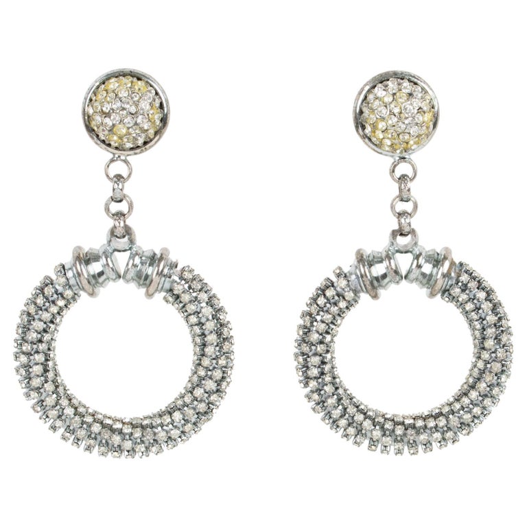 Gianfranco Ferre Crystal Jeweled Dangle Clip Earrings For Sale at  