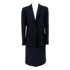 Gianfranco Ferre Dark Blue Cotton Ceremony Suit Skirt and Jacket 80s