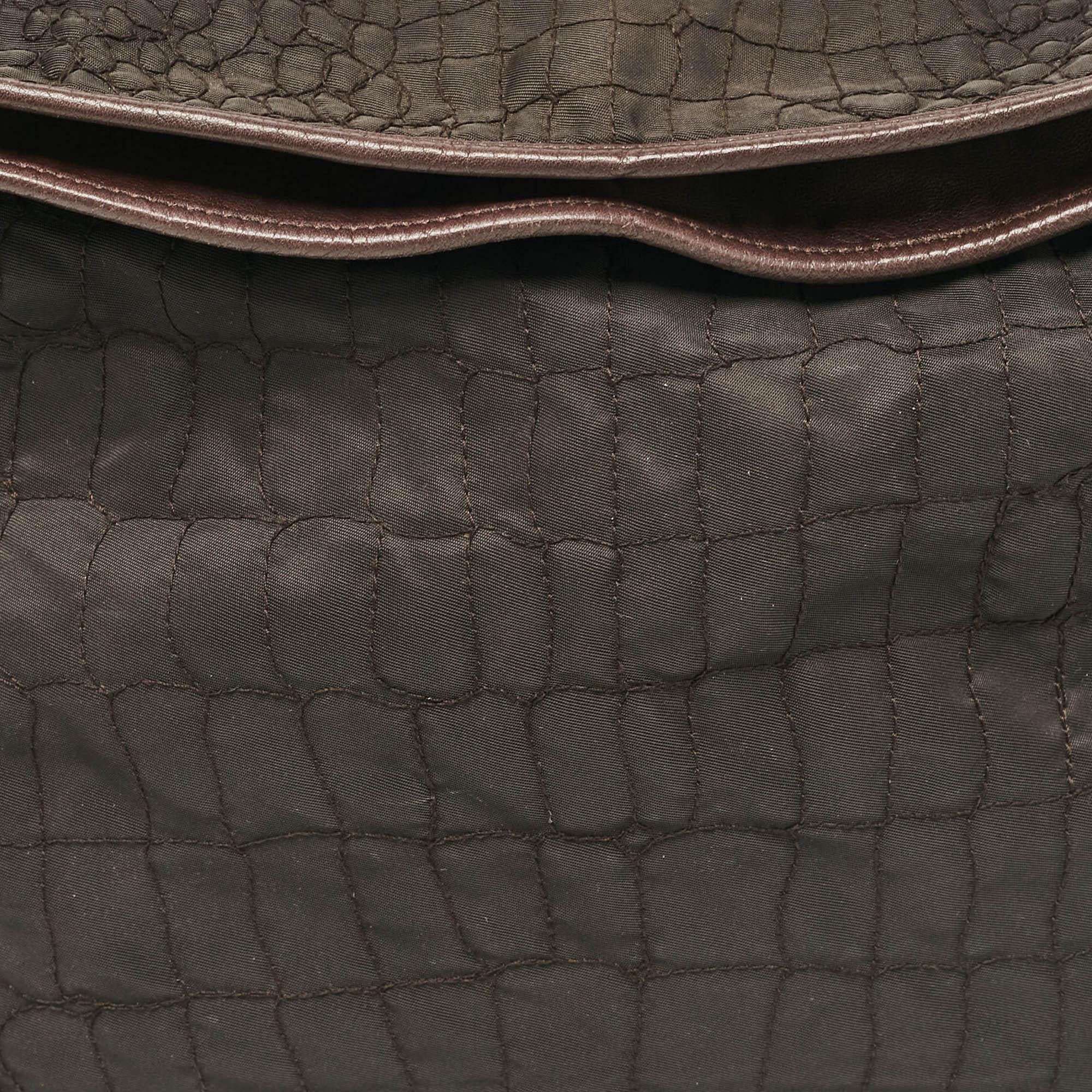 Women's Gianfranco Ferre Dark Brown Fabric and Leather Chain Bucket Bag For Sale