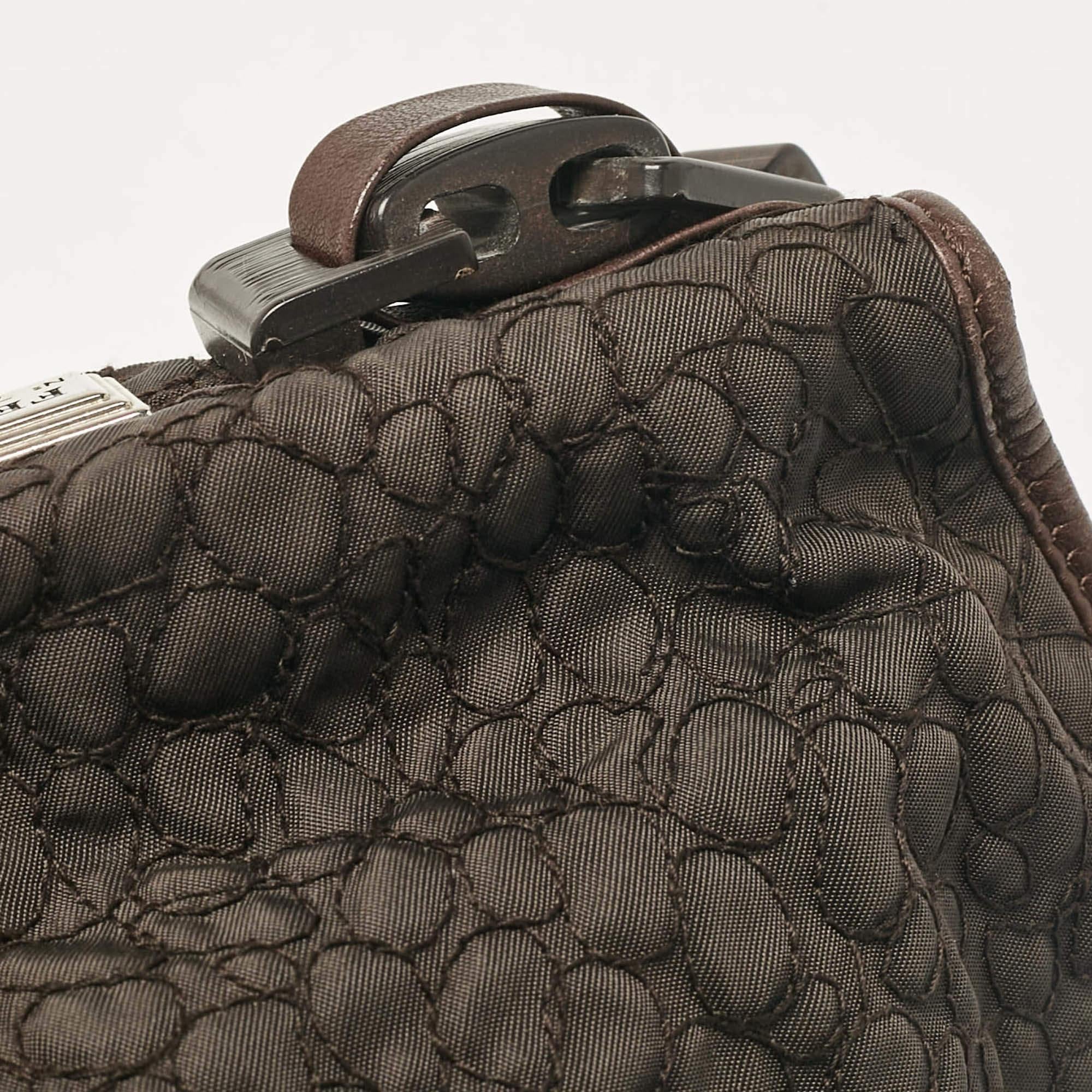 Gianfranco Ferre Dark Brown Fabric and Leather Chain Bucket Bag For Sale 2