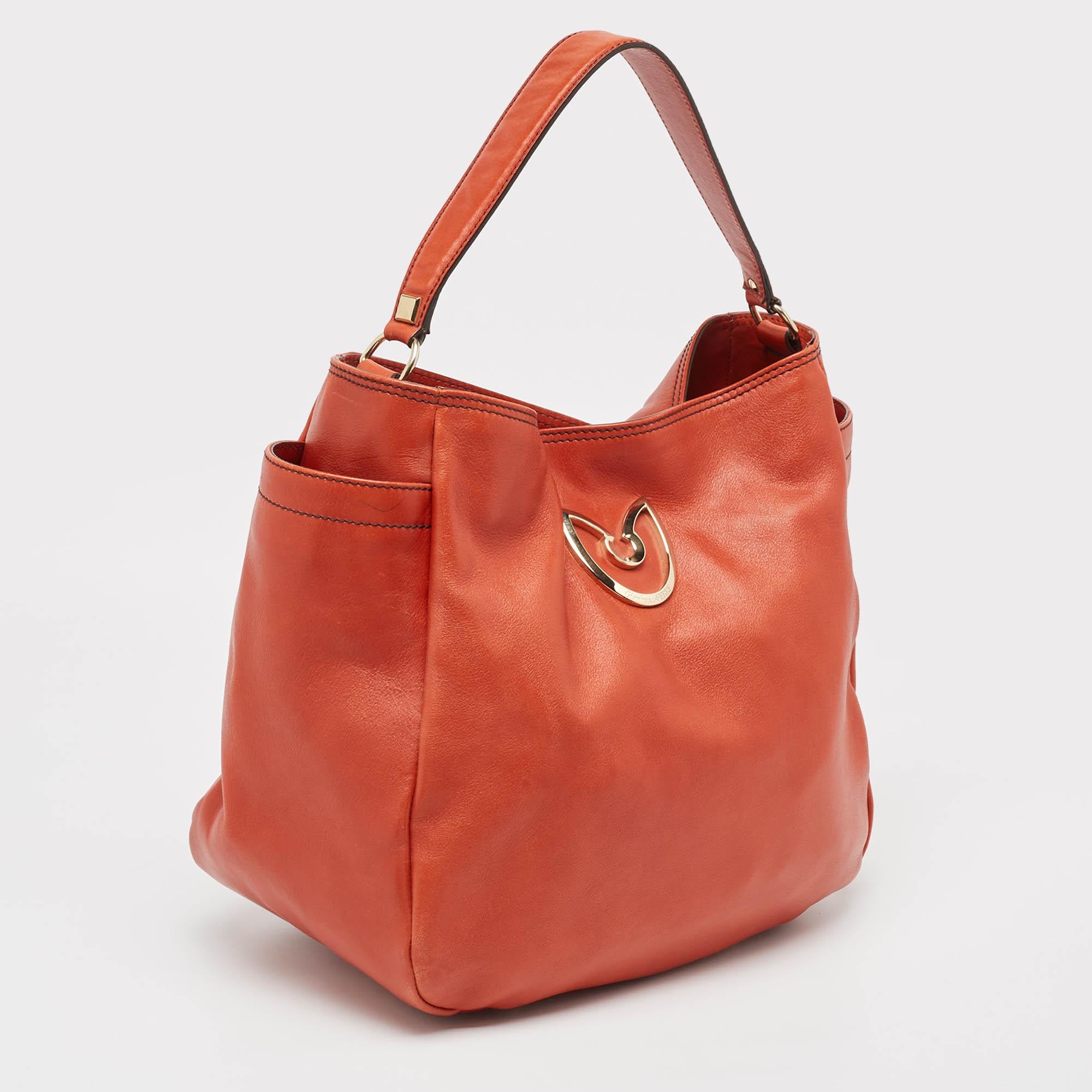 Red Gianfranco Ferre Dark Orange Leather Hobo For Sale