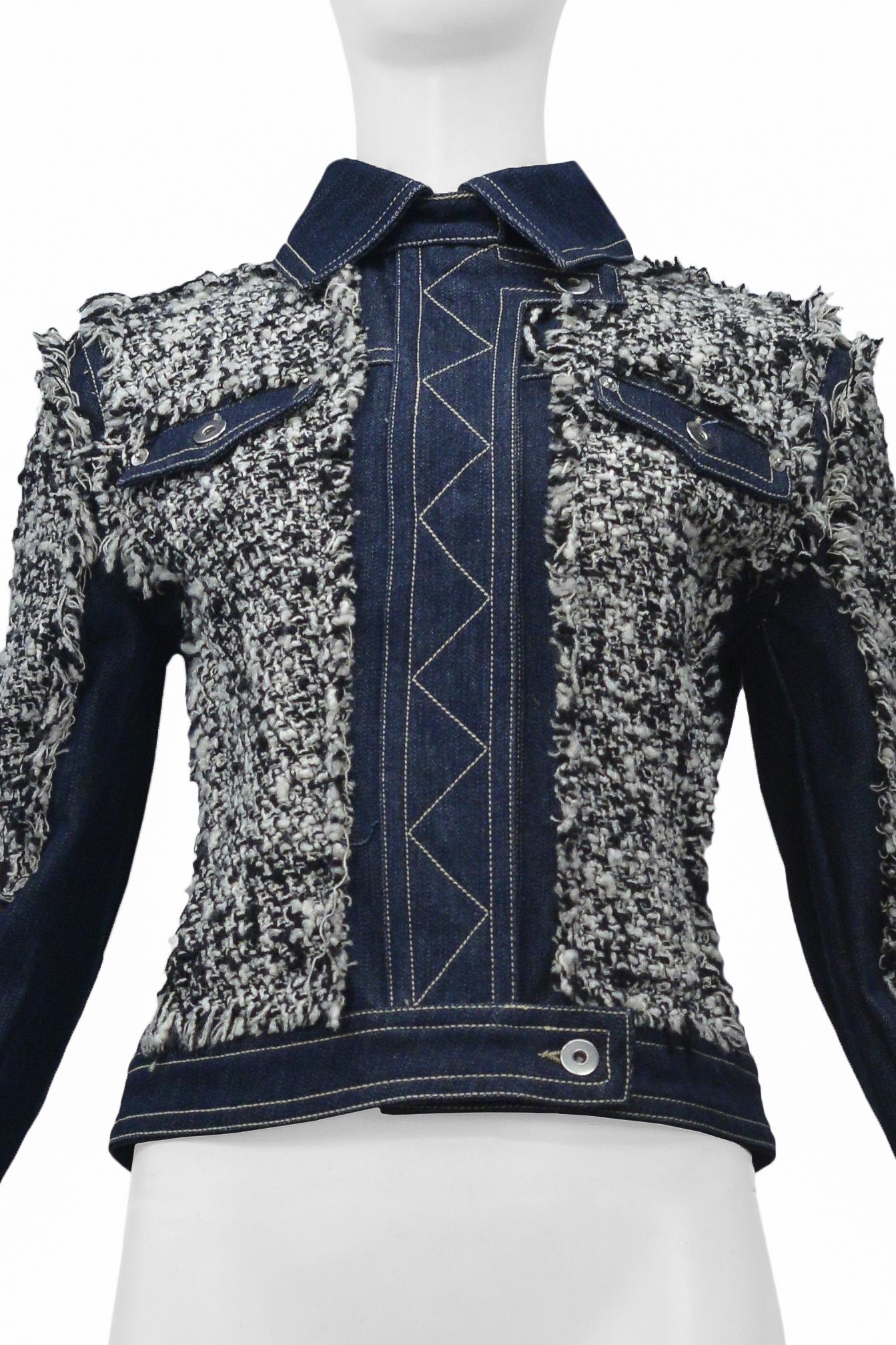 Gianfranco Ferre Denim & Boucle Jacket In Excellent Condition For Sale In Los Angeles, CA