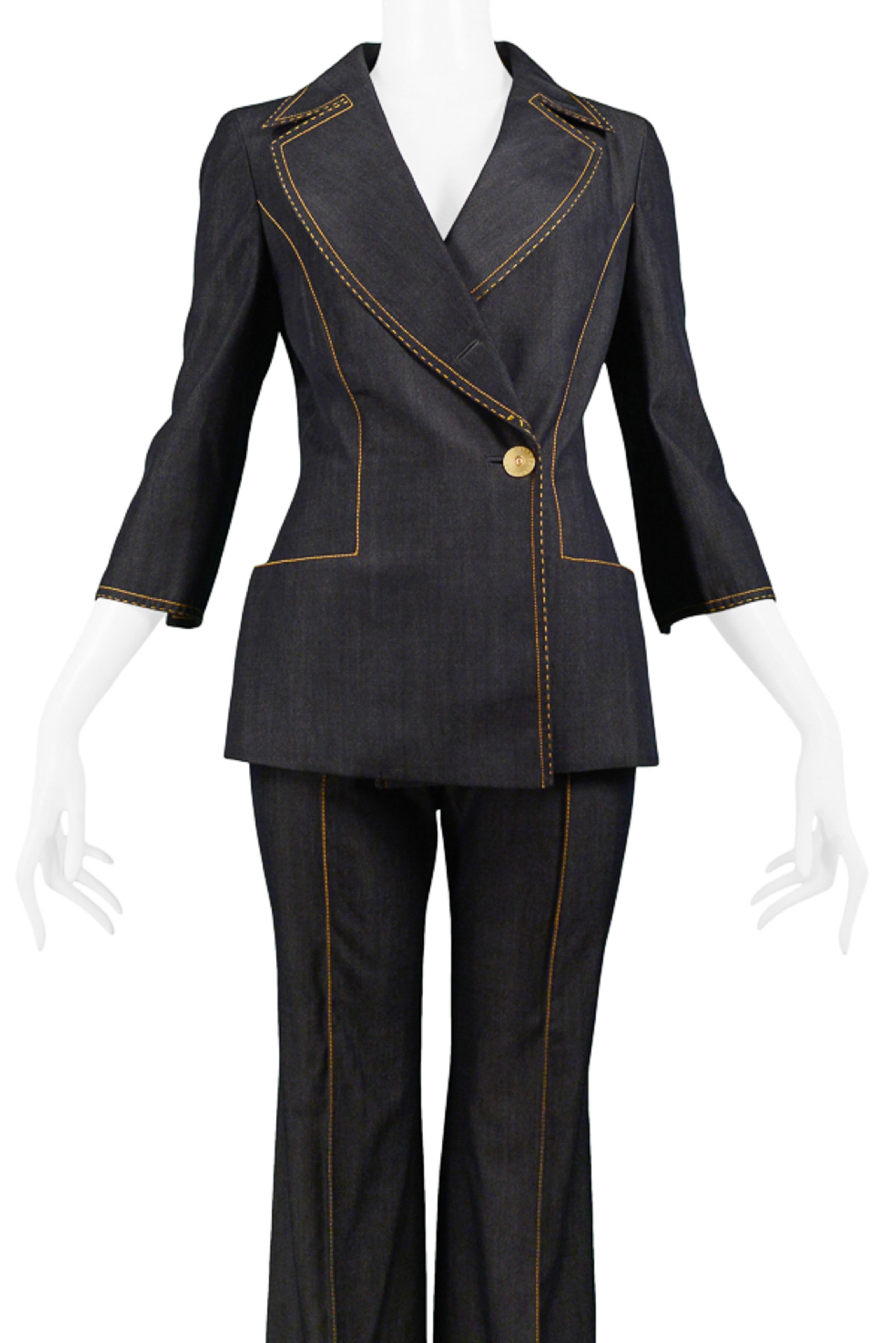 Gianfranco Ferre Denim Inspired Wool Suit With Yellow Stitching 1999 In Excellent Condition For Sale In Los Angeles, CA