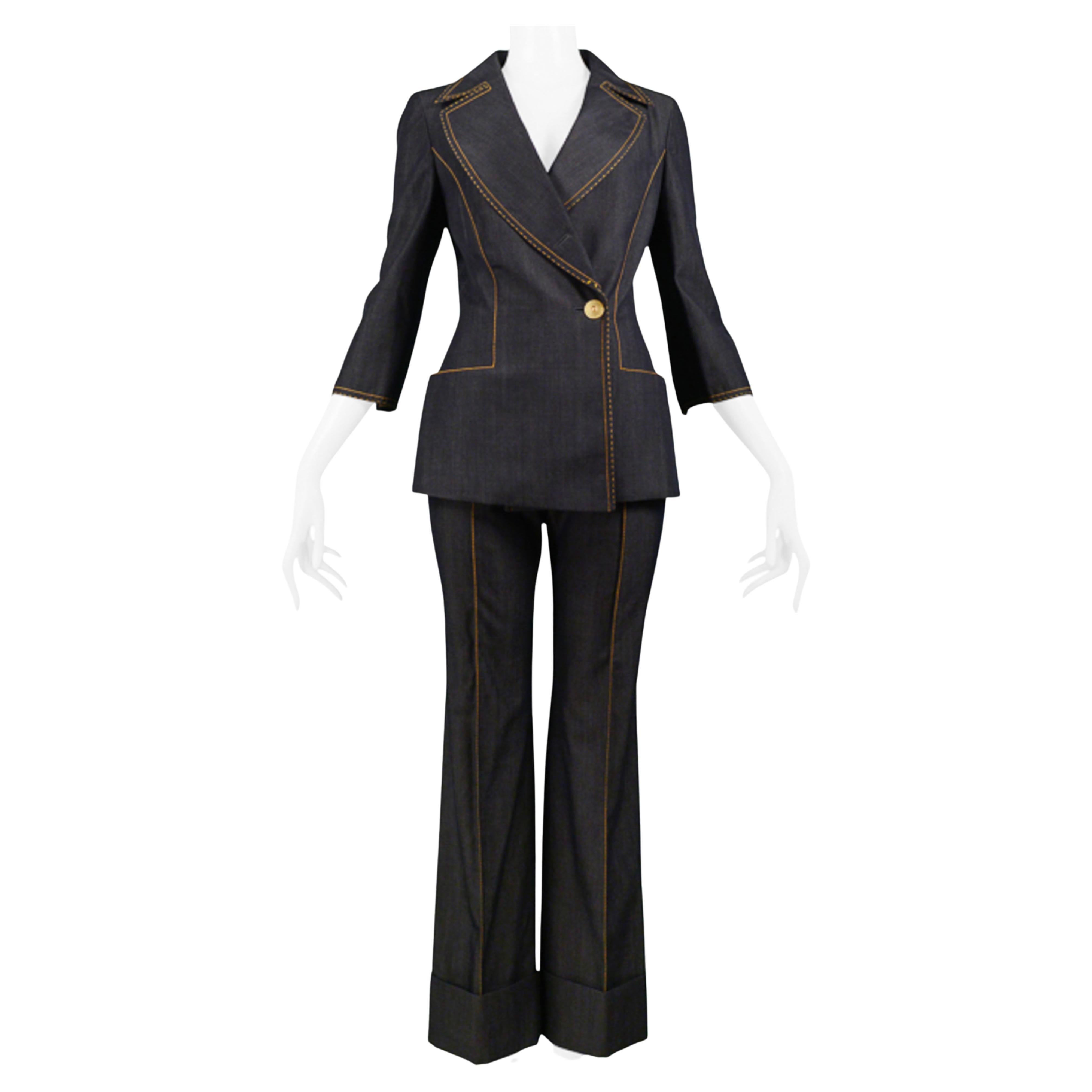 Gianfranco Ferre Denim Inspired Wool Suit With Yellow Stitching 1999 For Sale