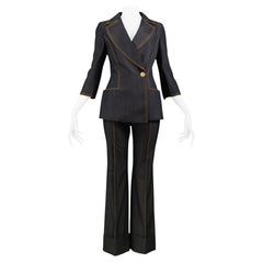 Gianfranco Ferre Denim Inspired Wool Suit With Yellow Stitching 1999
