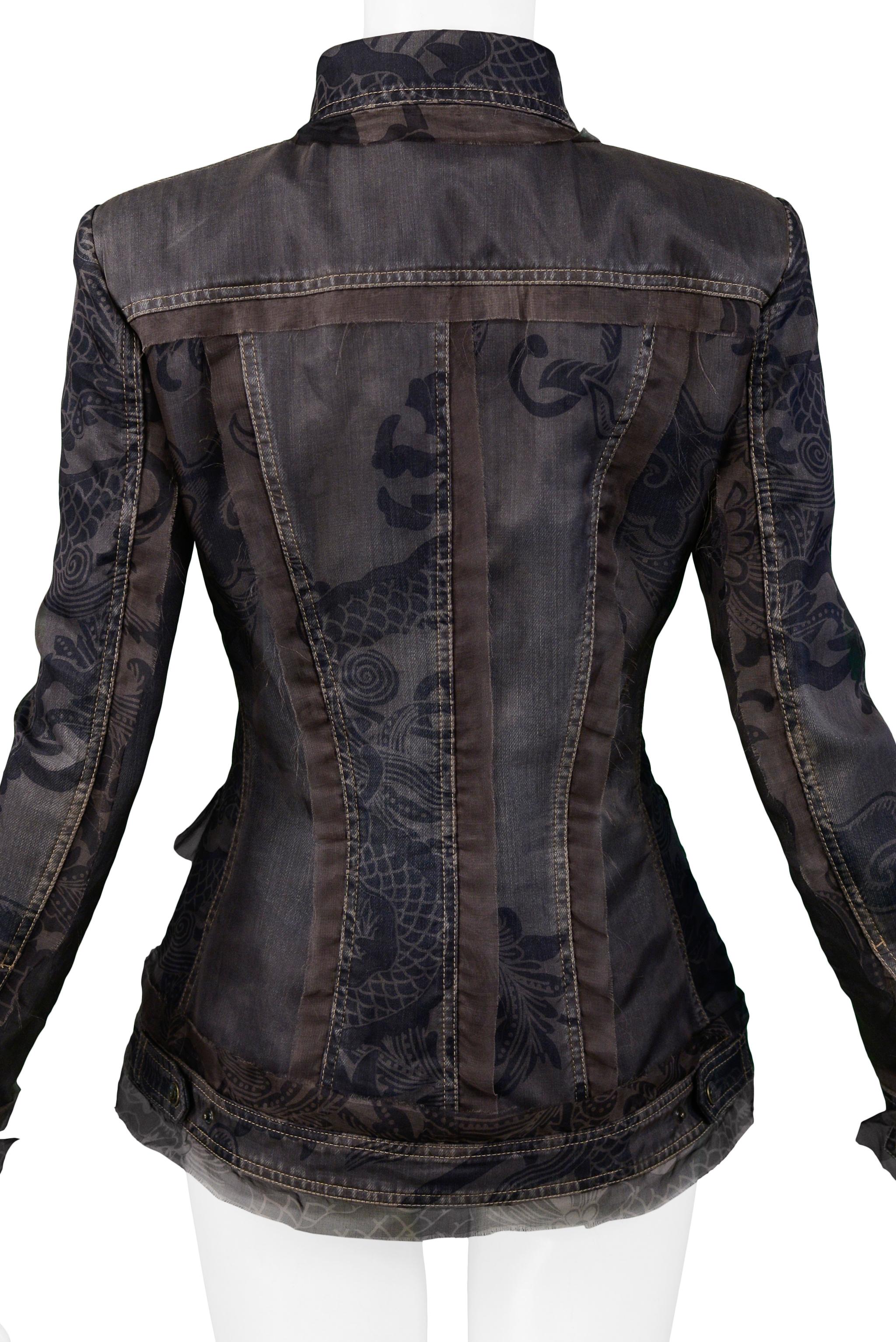 Women's Gianfranco Ferre Denim Jacket With Floral Printed Organza Overlay 