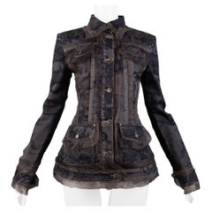 Gianfranco Ferre Denim Jacket With Floral Printed Organza Overlay 