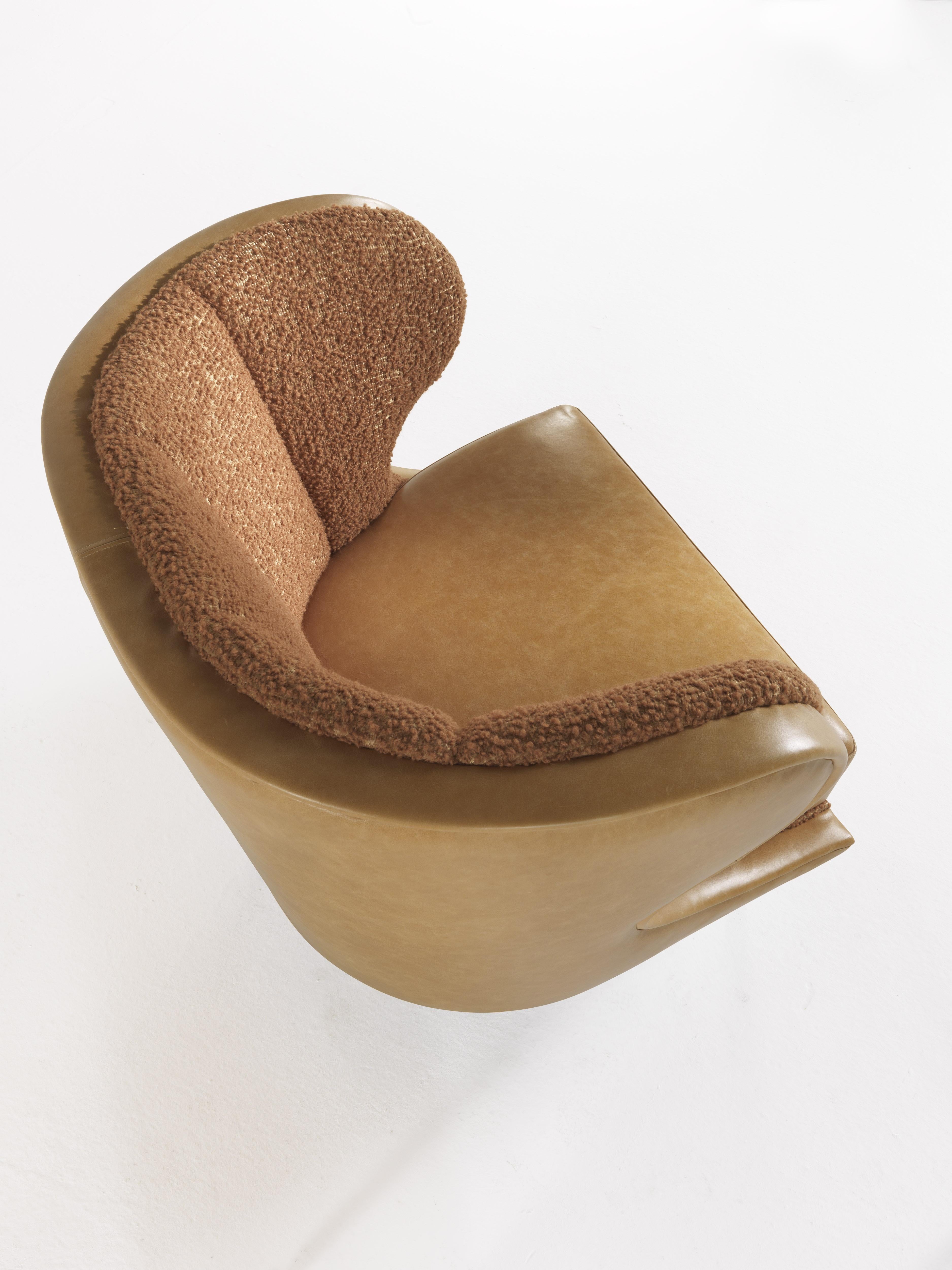 Modern Gianfranco Ferré Home Dunlop Armchair in Bronze Boucle Wool fabric For Sale