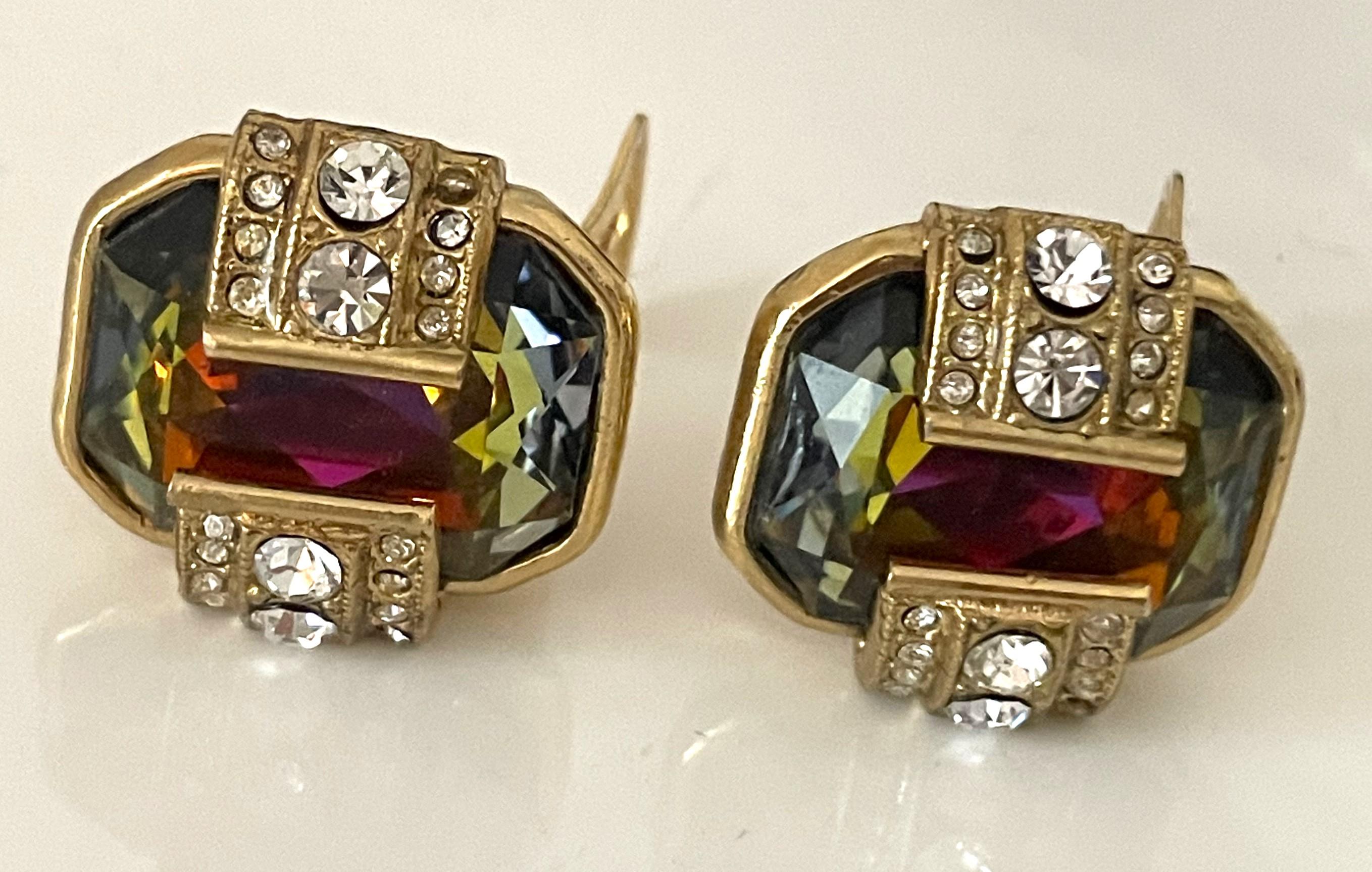 Gianfranco Ferré Earrings Clip On with Multicolored Rhinestones 90s In Good Condition For Sale In 'S-HERTOGENBOSCH, NL