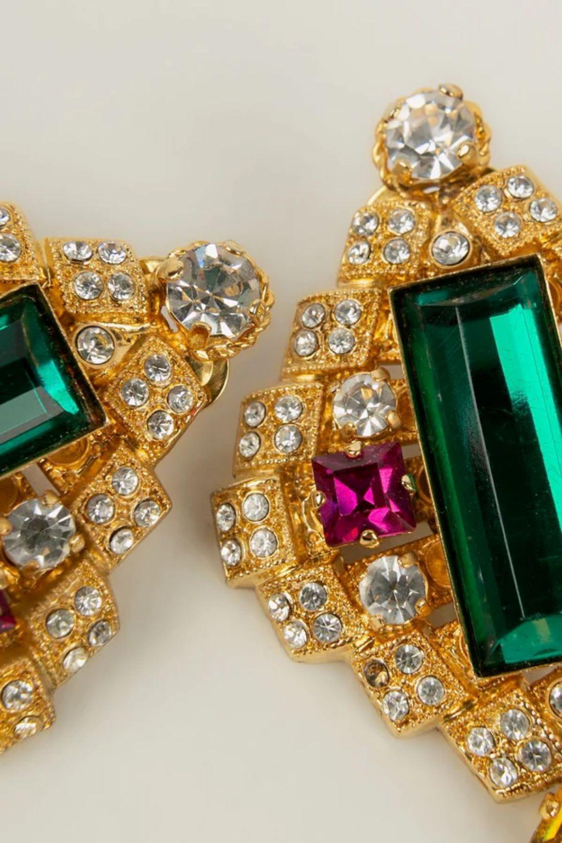 Women's Gianfranco Ferré Earrings with Multicolored Rhinestones & fancy Drop For Sale