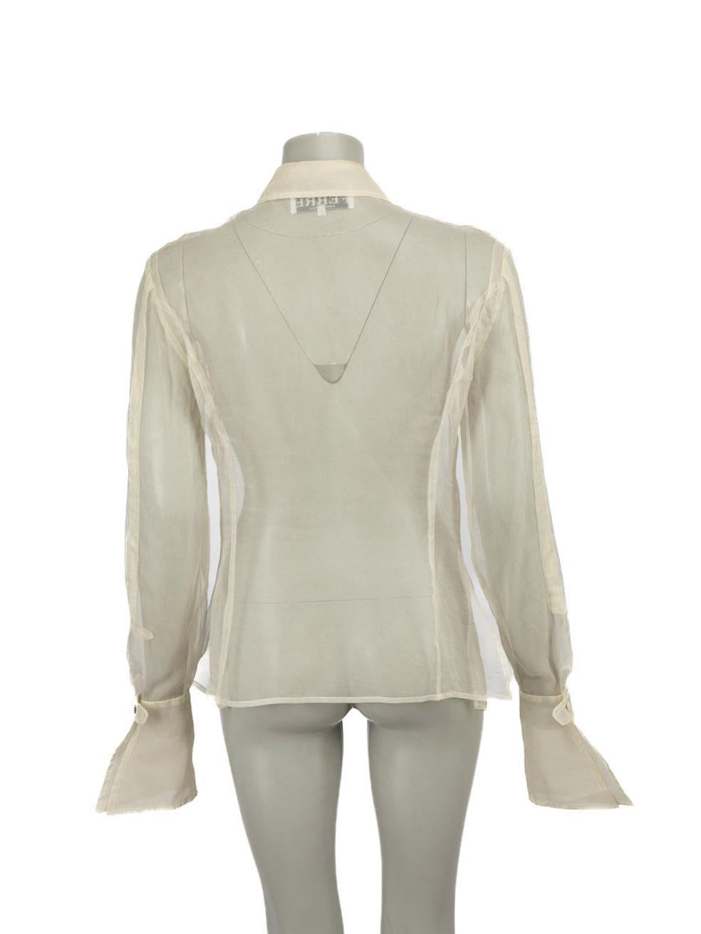 Gianfranco Ferré Ecru Sheer Tailored Blouse Size M In Excellent Condition In London, GB
