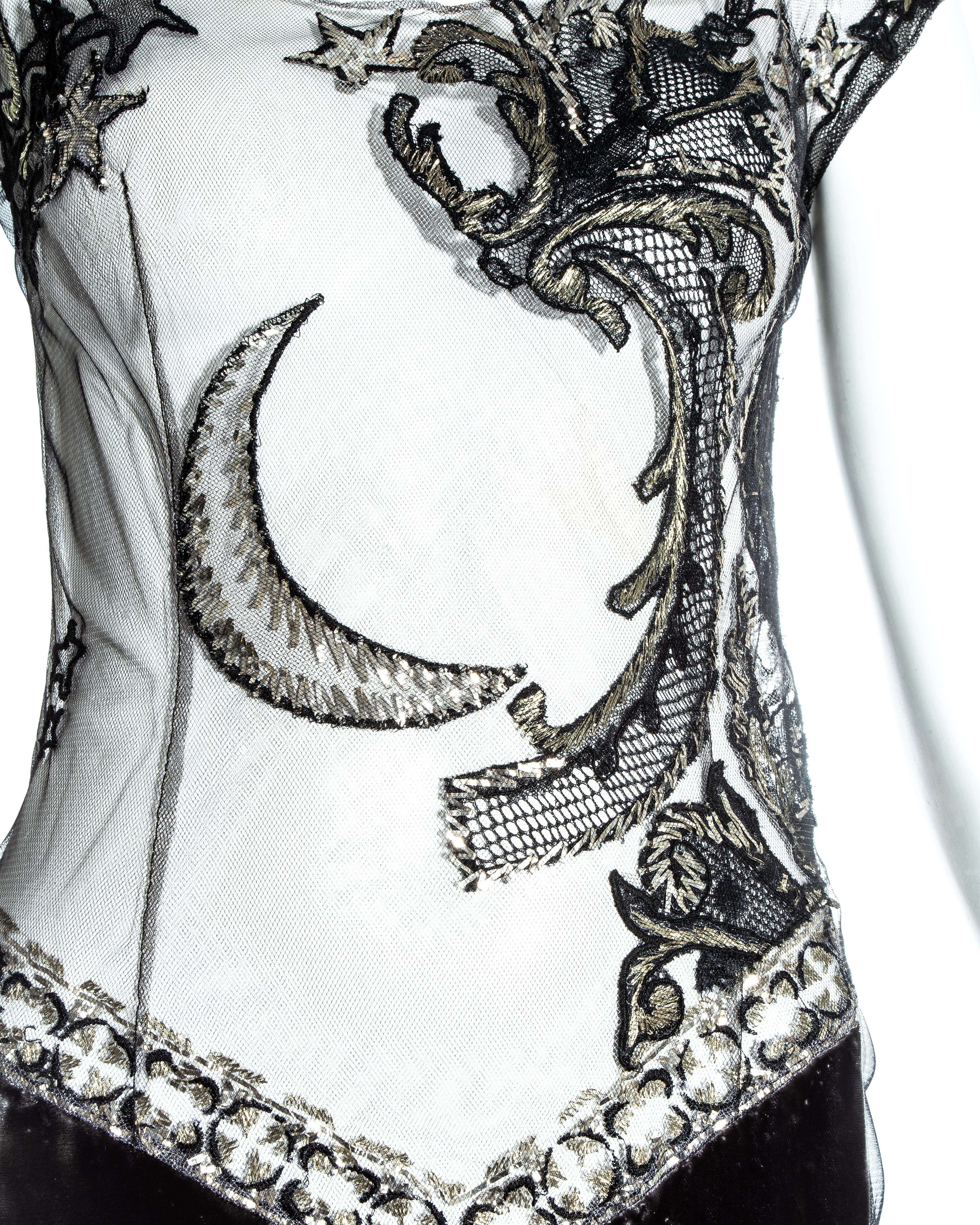 Gianfranco Ferre vestido de noche de tul bordado y terciopelo, fw 1998 en Bueno estado para la venta en London, GB