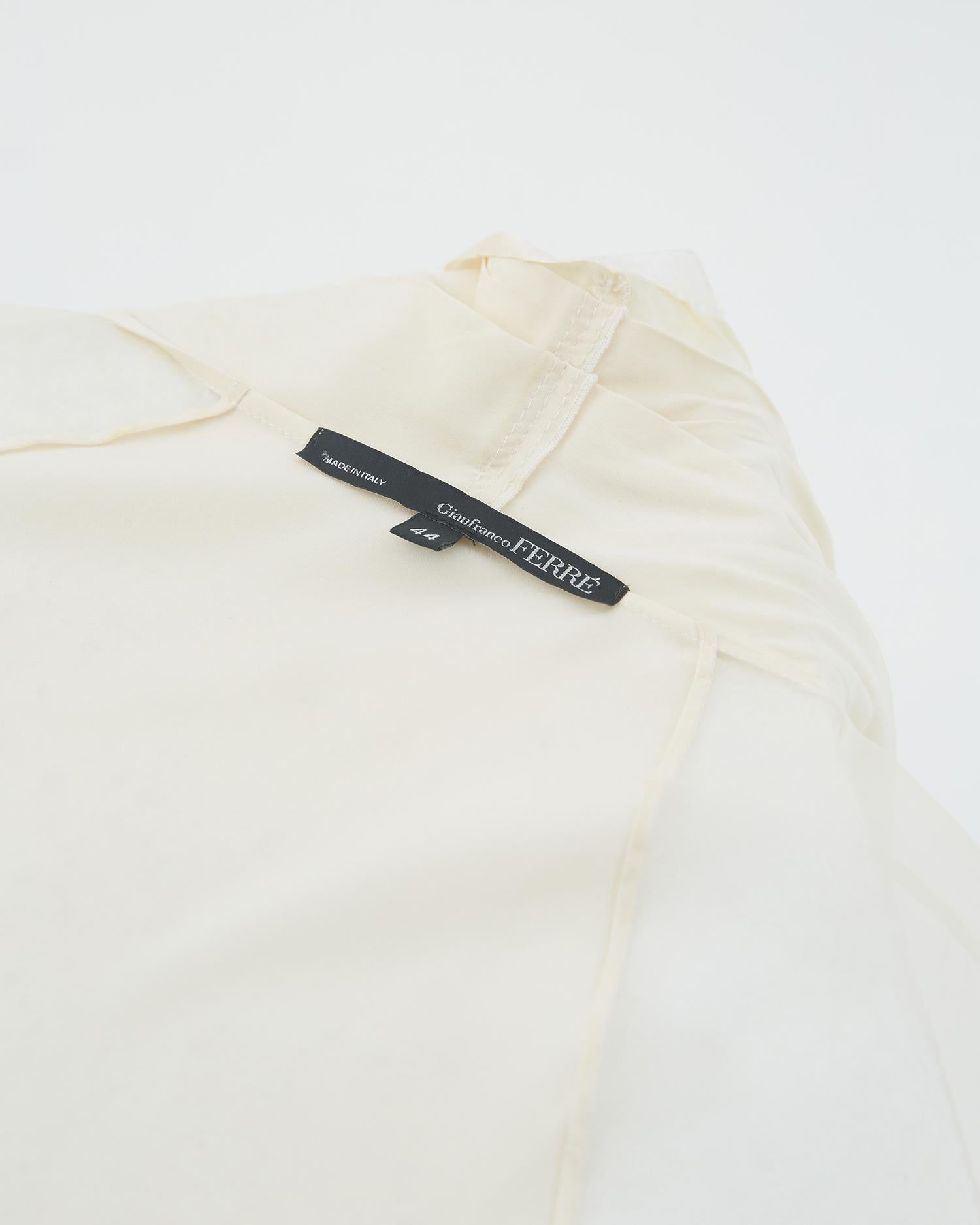 Gianfranco Ferrè F/W 2000 black plated  taffeta skirt and white silk blouse set For Sale 12