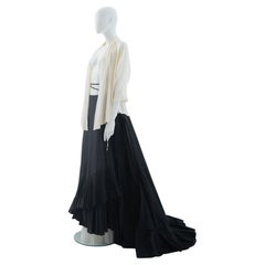 Gianfranco Ferrè F/W 2000 black plated  taffeta skirt and white silk blouse set